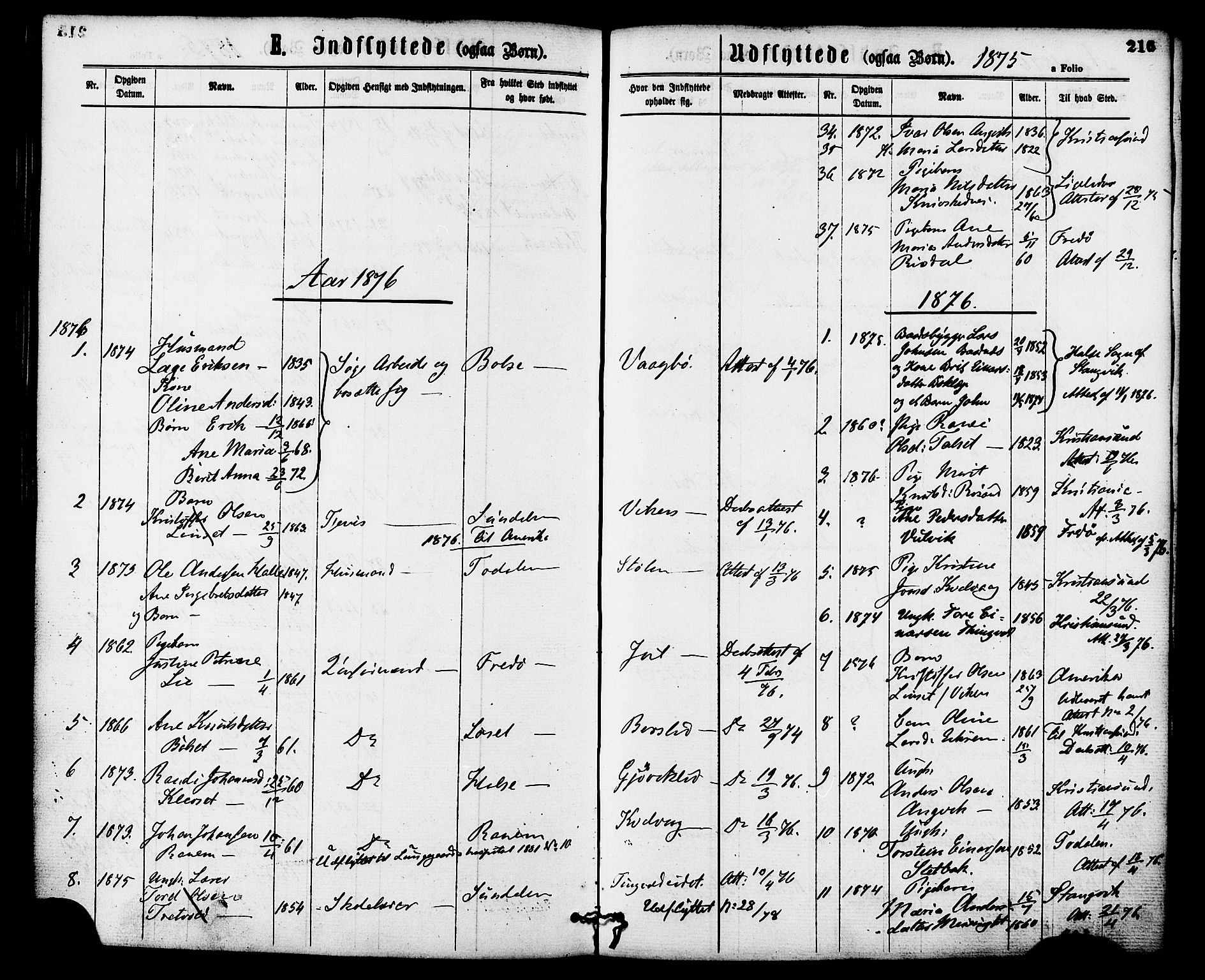Ministerialprotokoller, klokkerbøker og fødselsregistre - Møre og Romsdal, SAT/A-1454/586/L0986: Parish register (official) no. 586A12, 1867-1878, p. 216
