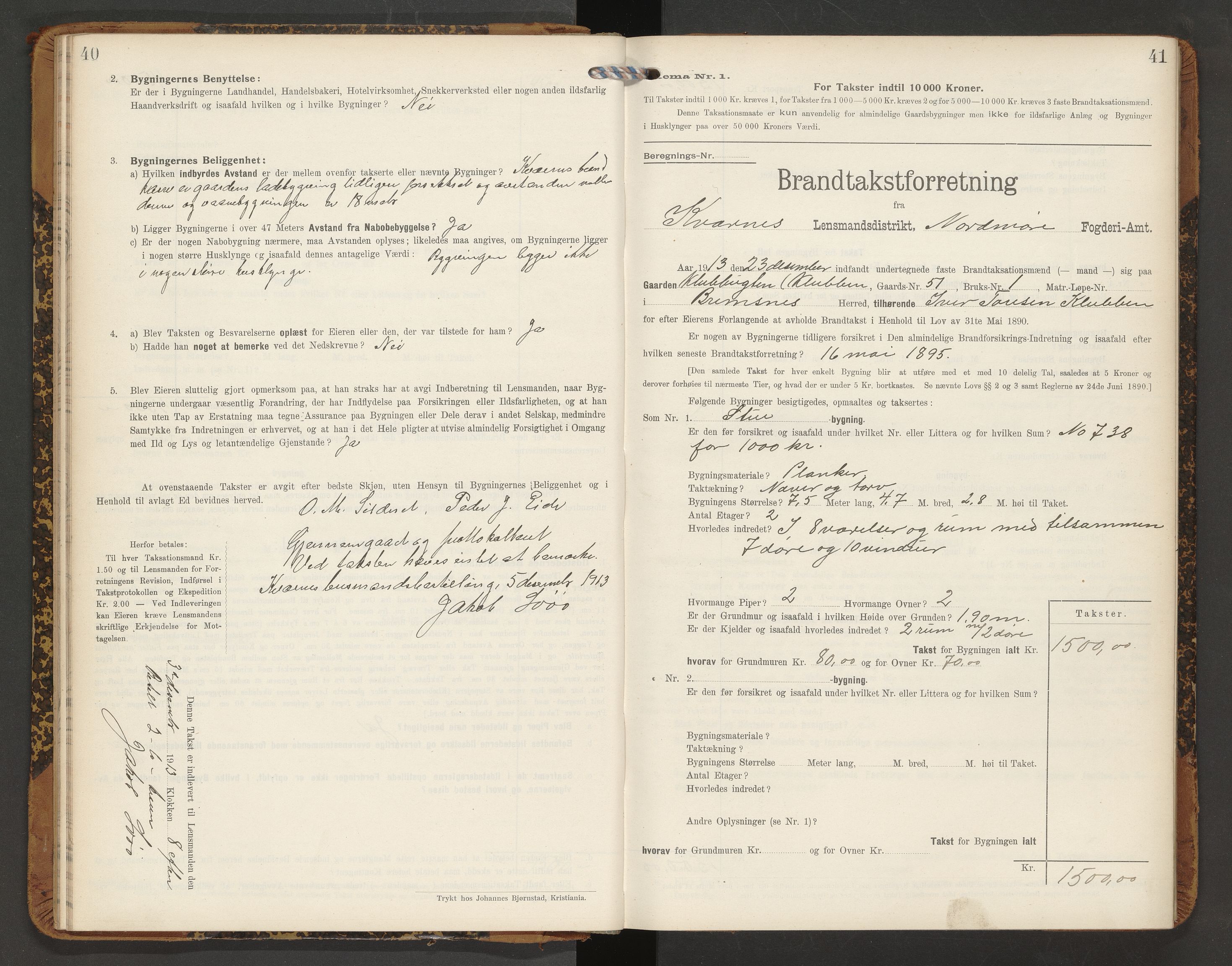 Norges Brannkasse Averøy og Frei, AV/SAT-A-5505/Fb/L0003: Branntakstprotokoll, 1910-1926, p. 40-41