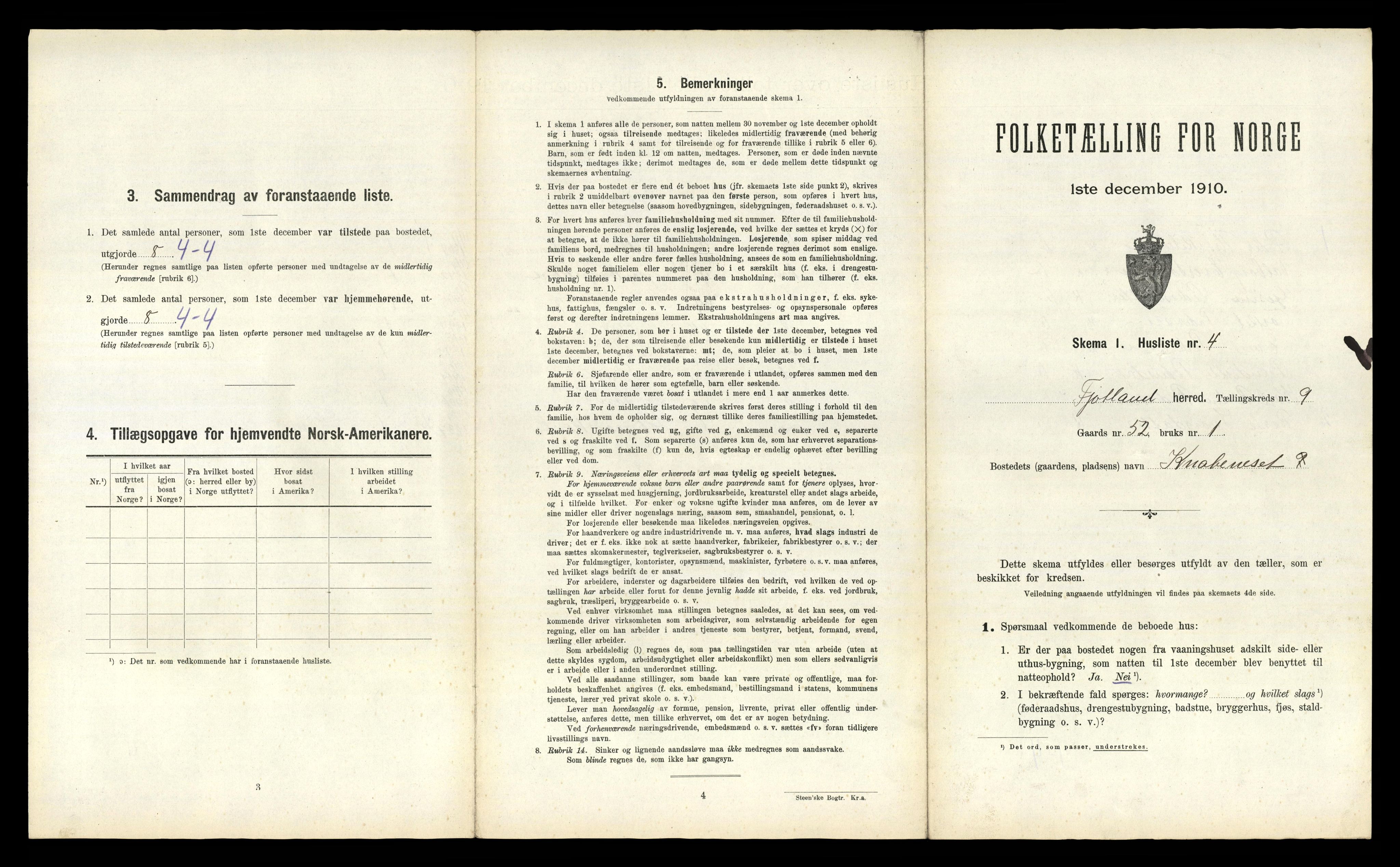 RA, 1910 census for Fjotland, 1910, p. 374