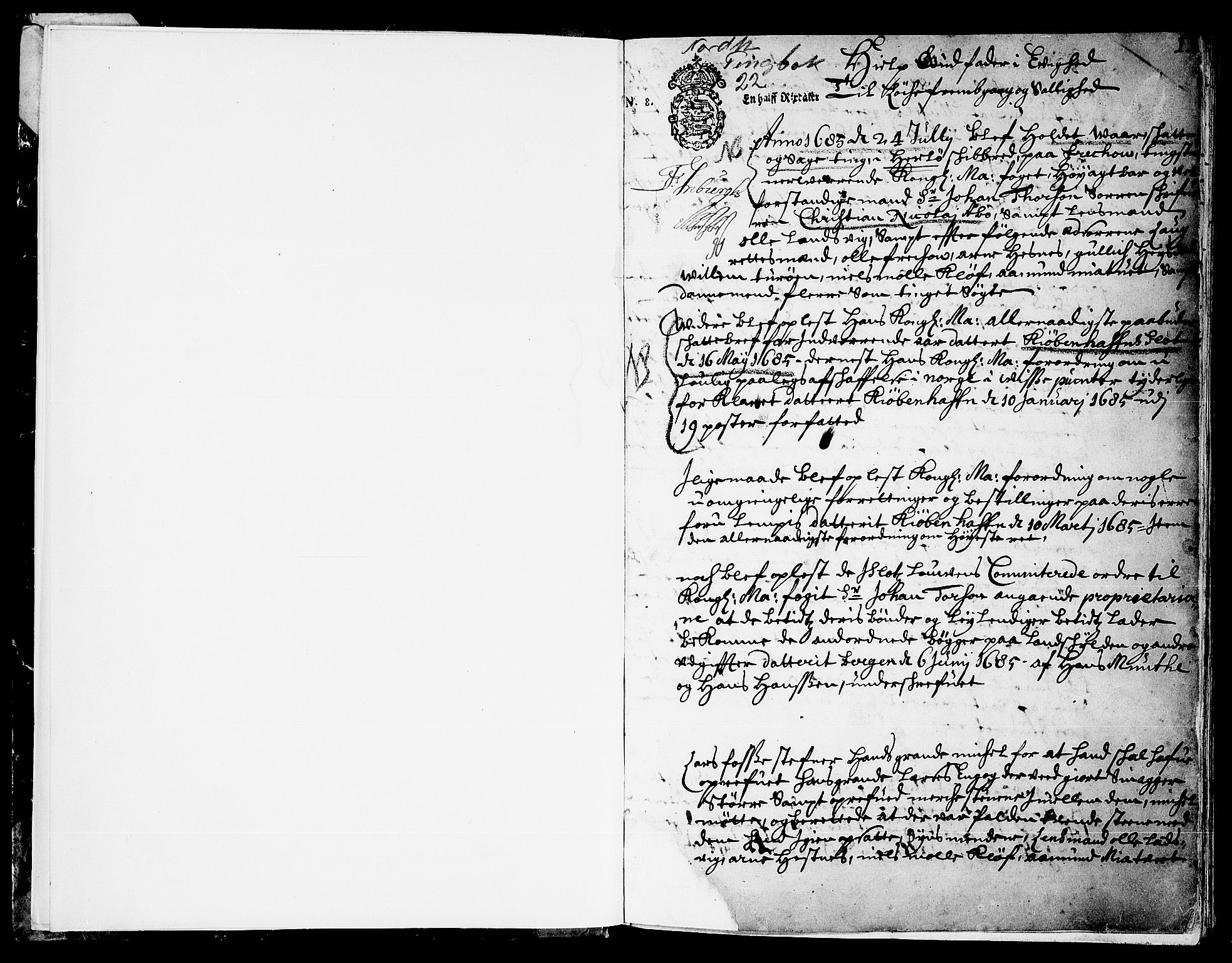 Nordhordland sorenskrivar, SAB/A-2901/1/F/Fa/L0022: Tingbok (justisprotokoll), 1685-1687, p. 0b-1a