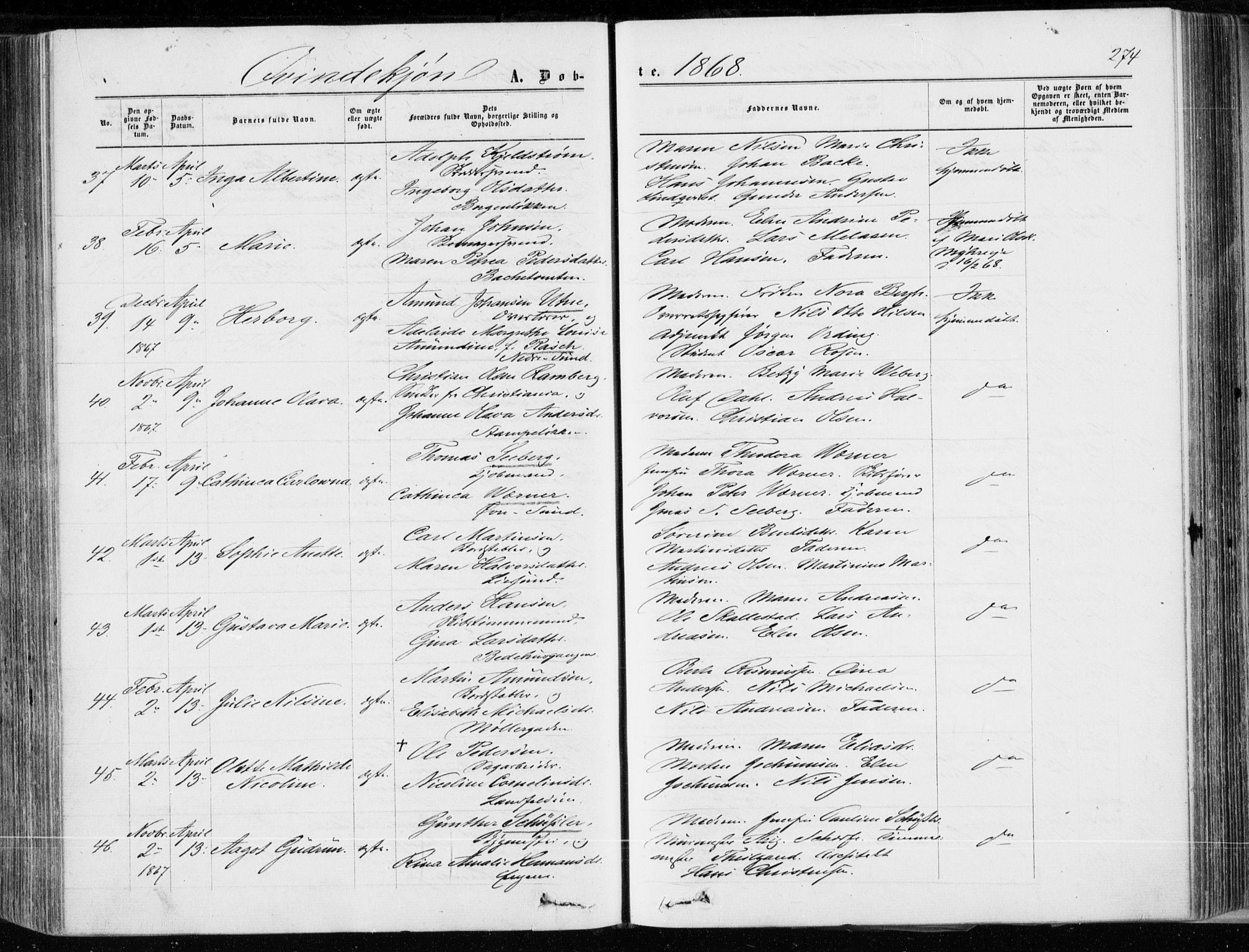 Bragernes kirkebøker, SAKO/A-6/F/Fb/L0003: Parish register (official) no. II 3, 1860-1868, p. 274