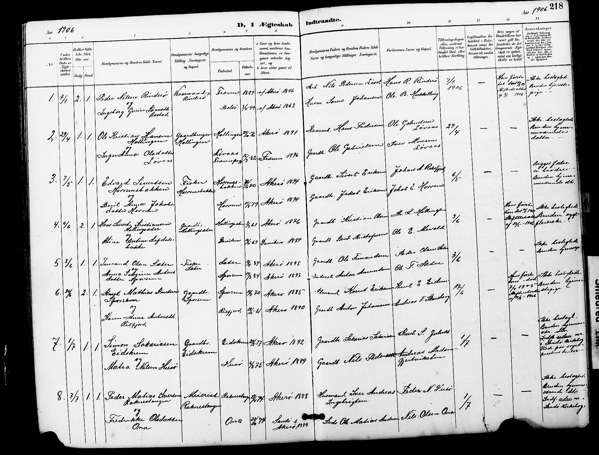 Ministerialprotokoller, klokkerbøker og fødselsregistre - Møre og Romsdal, SAT/A-1454/560/L0725: Parish register (copy) no. 560C02, 1895-1930, p. 218