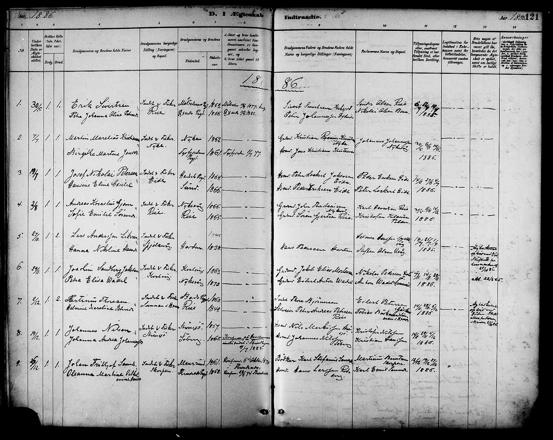Ministerialprotokoller, klokkerbøker og fødselsregistre - Nordland, SAT/A-1459/892/L1320: Parish register (official) no. 892A01, 1886-1901, p. 121