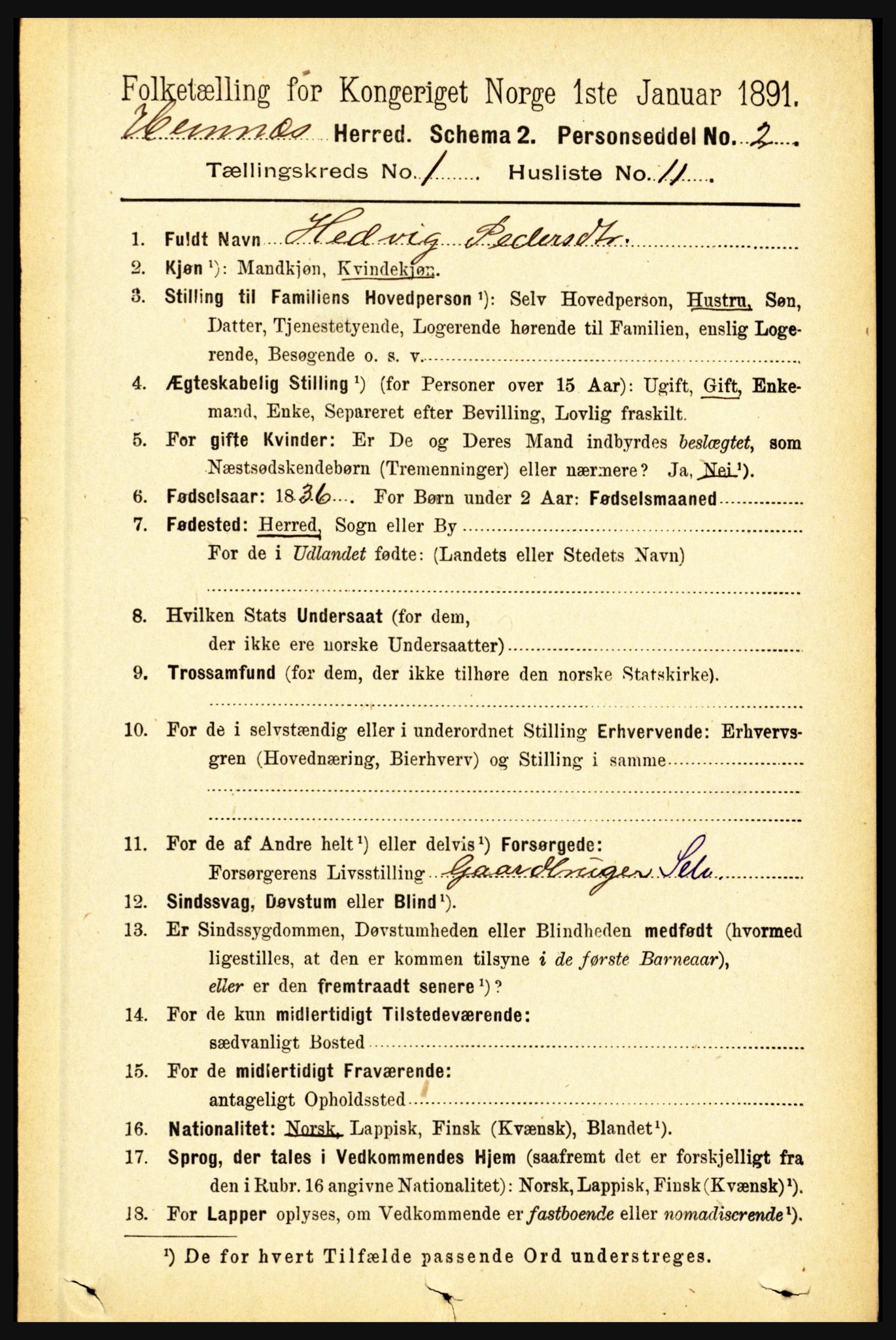 RA, 1891 census for 1832 Hemnes, 1891, p. 274