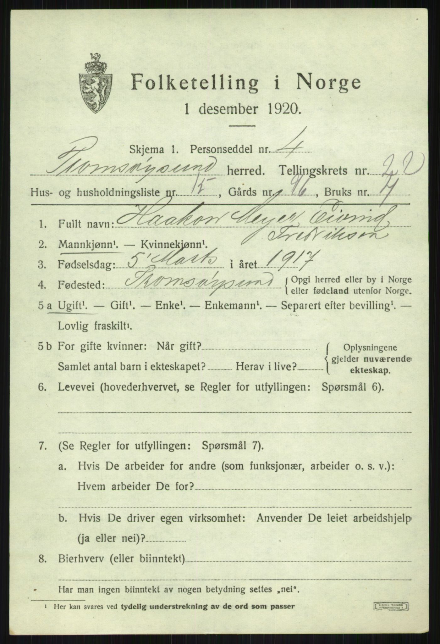 SATØ, 1920 census for Tromsøysund, 1920, p. 11484