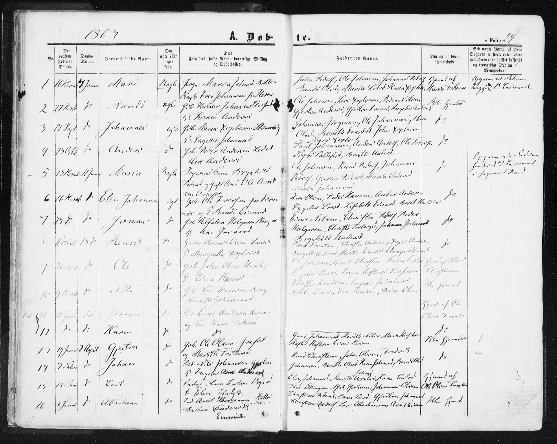 Ministerialprotokoller, klokkerbøker og fødselsregistre - Møre og Romsdal, SAT/A-1454/578/L0905: Parish register (official) no. 578A04, 1859-1877, p. 24
