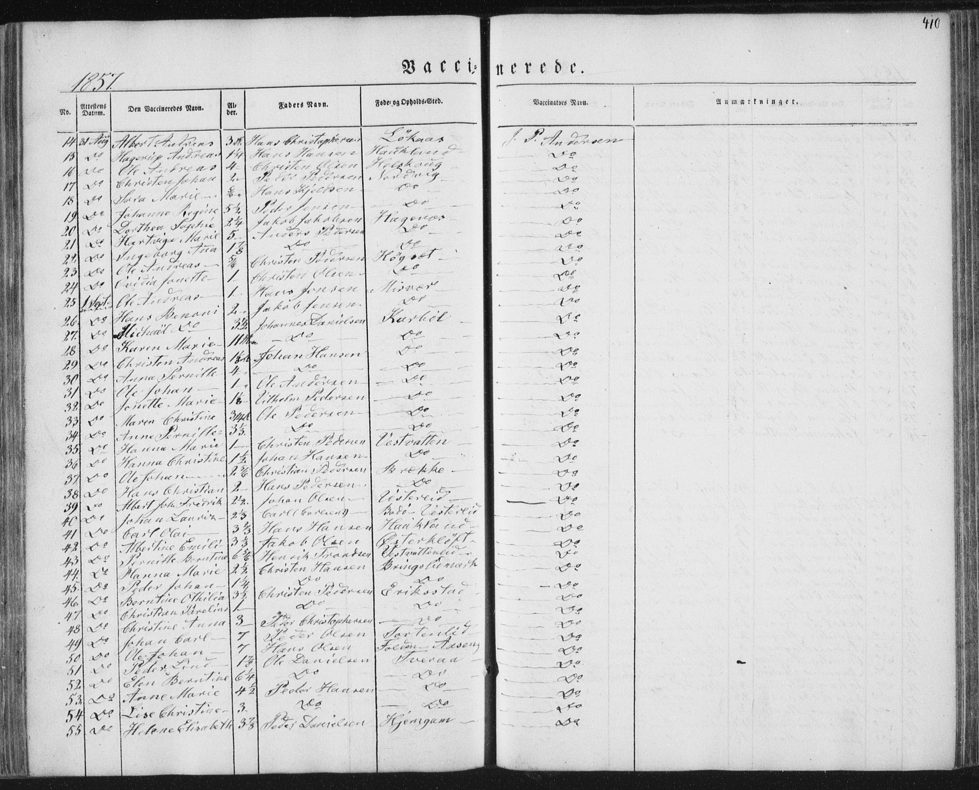 Ministerialprotokoller, klokkerbøker og fødselsregistre - Nordland, AV/SAT-A-1459/852/L0738: Parish register (official) no. 852A08, 1849-1865, p. 410