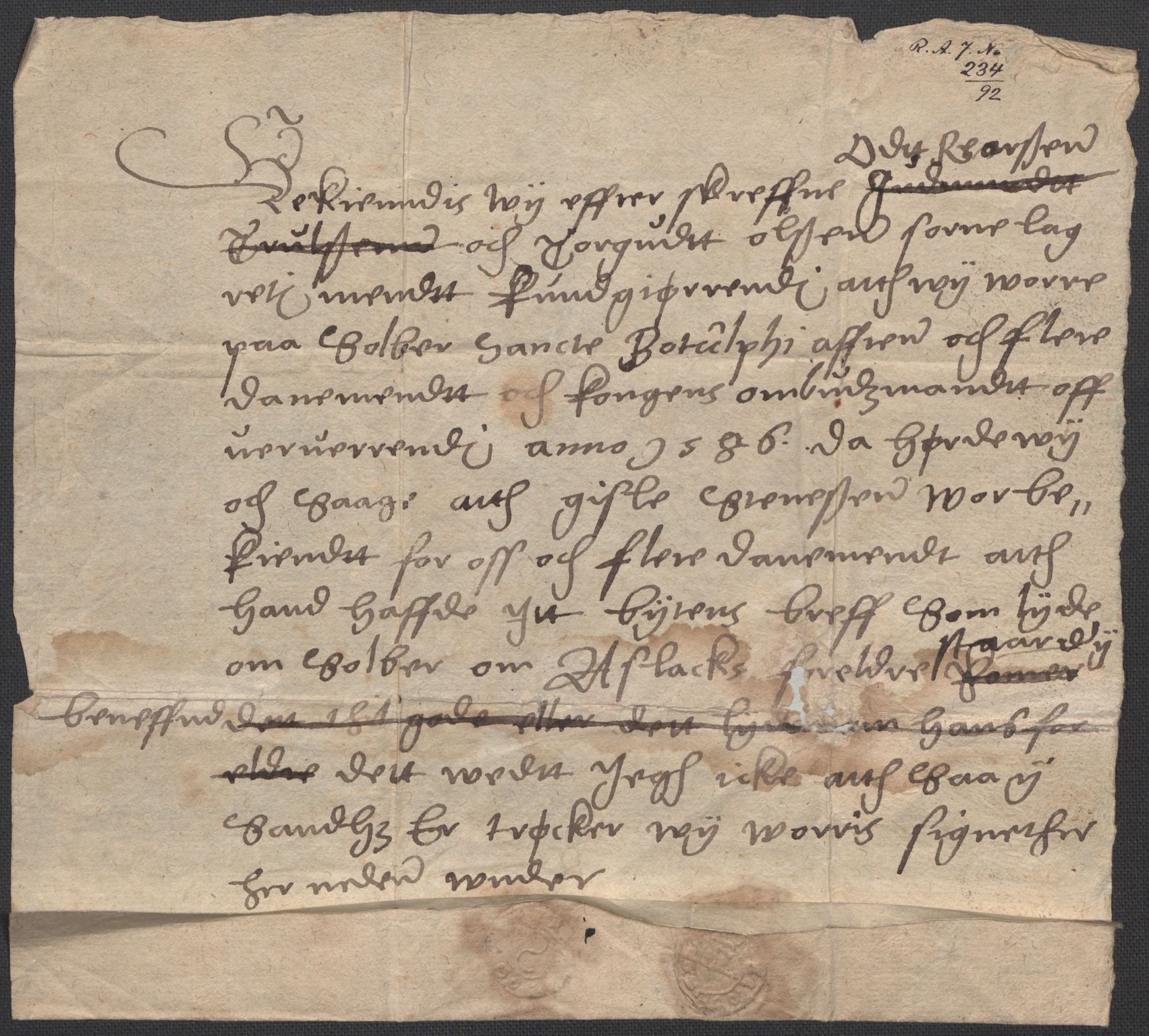 Riksarkivets diplomsamling, AV/RA-EA-5965/F02/L0087: Dokumenter, 1585-1586, p. 78