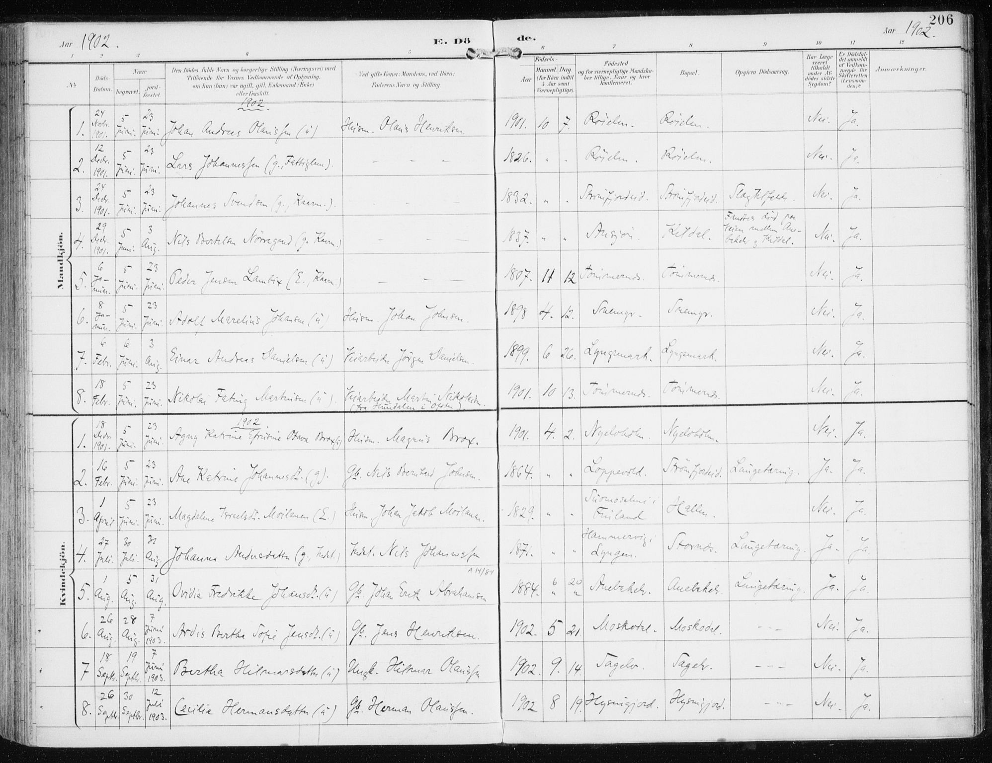 Skjervøy sokneprestkontor, SATØ/S-1300/H/Ha/Haa/L0017kirke: Parish register (official) no. 17, 1895-1911, p. 206