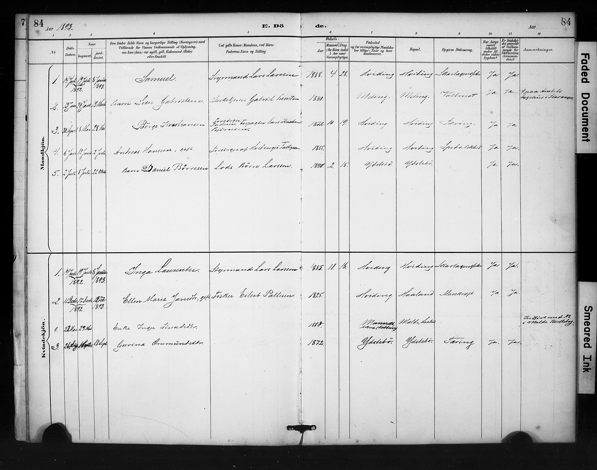 Rennesøy sokneprestkontor, SAST/A -101827/H/Ha/Haa/L0013: Parish register (official) no. A 12, 1888-1916, p. 84