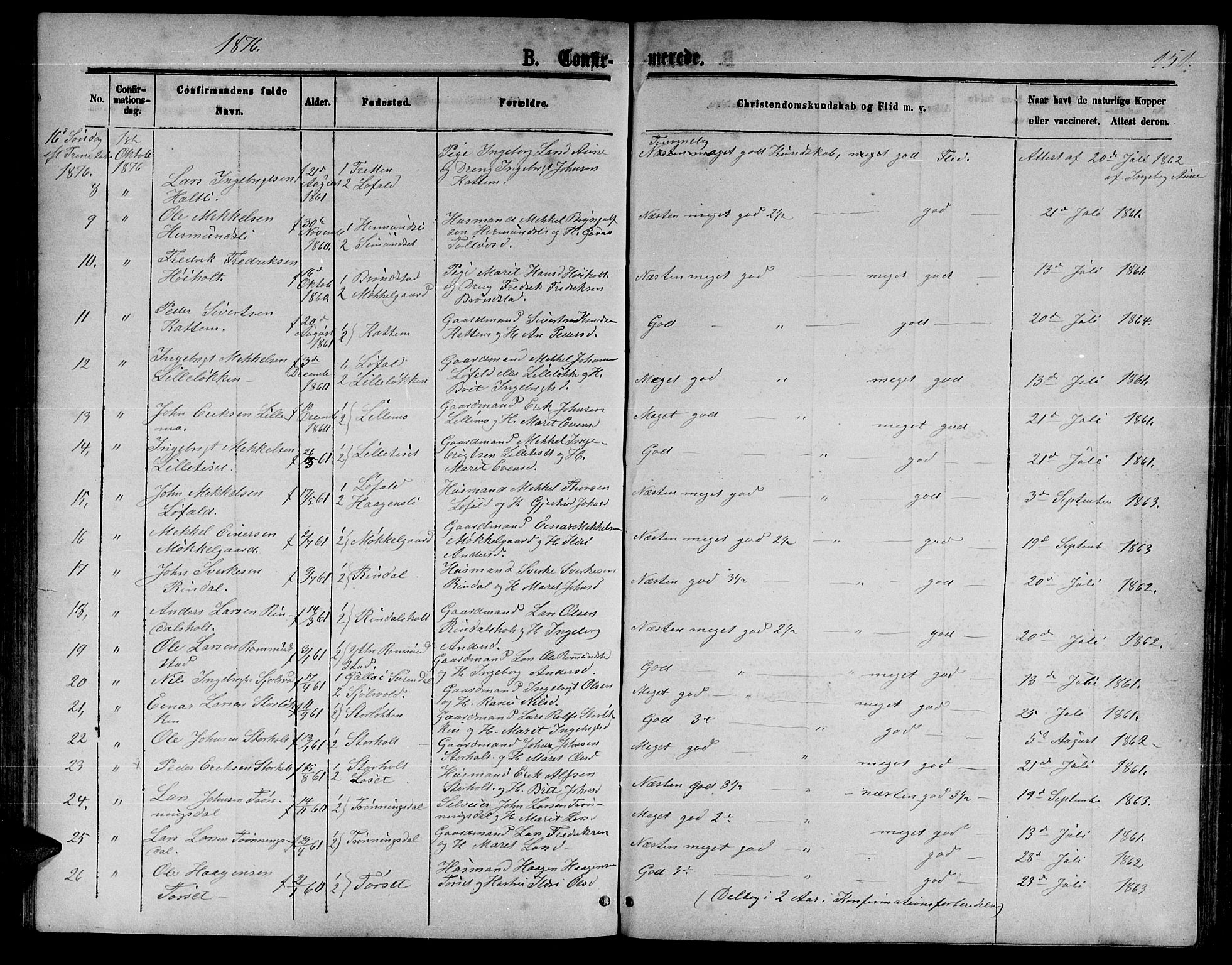 Ministerialprotokoller, klokkerbøker og fødselsregistre - Møre og Romsdal, AV/SAT-A-1454/598/L1076: Parish register (copy) no. 598C01, 1867-1878, p. 150