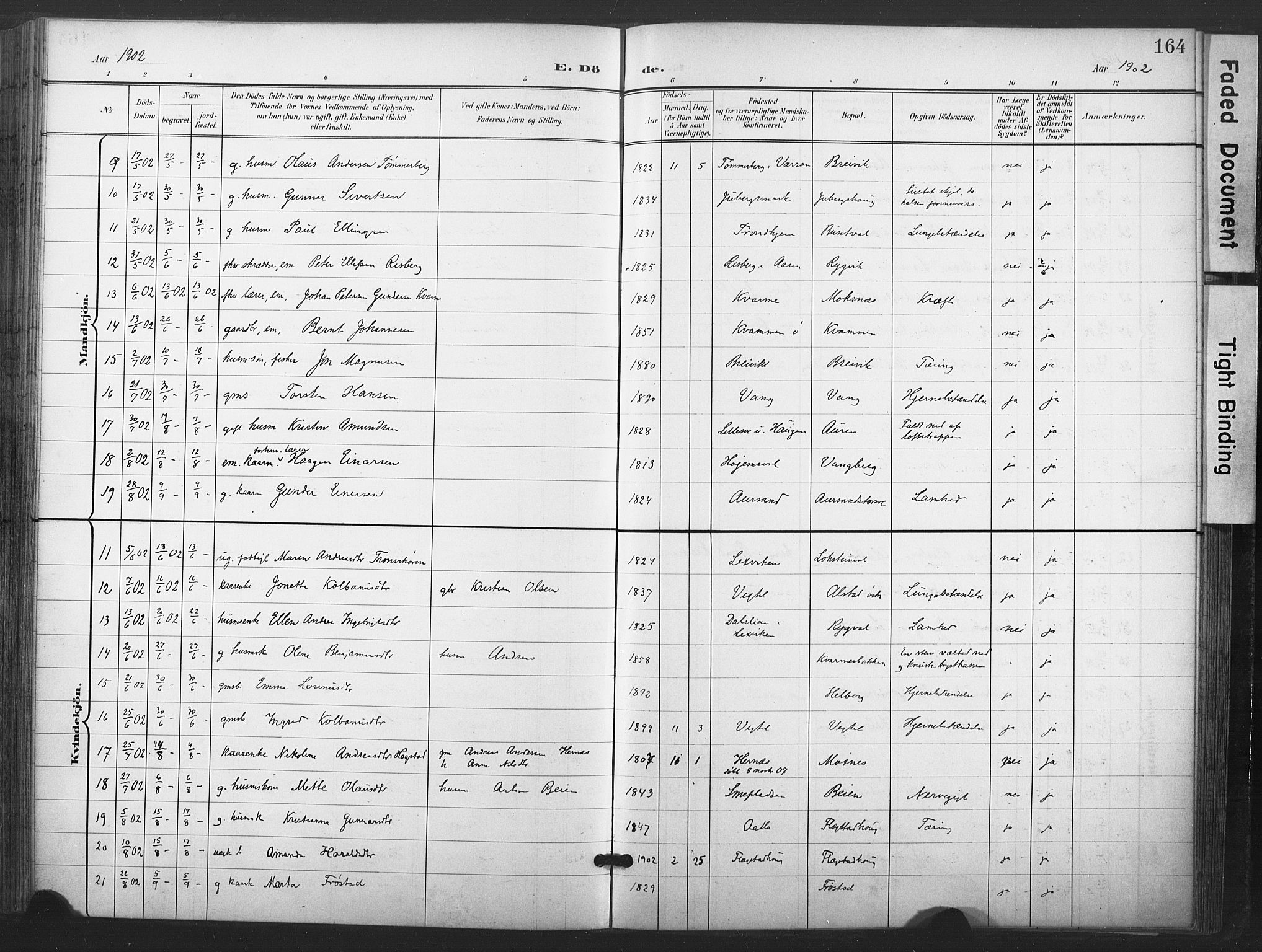 Ministerialprotokoller, klokkerbøker og fødselsregistre - Nord-Trøndelag, AV/SAT-A-1458/713/L0122: Parish register (official) no. 713A11, 1899-1910, p. 164