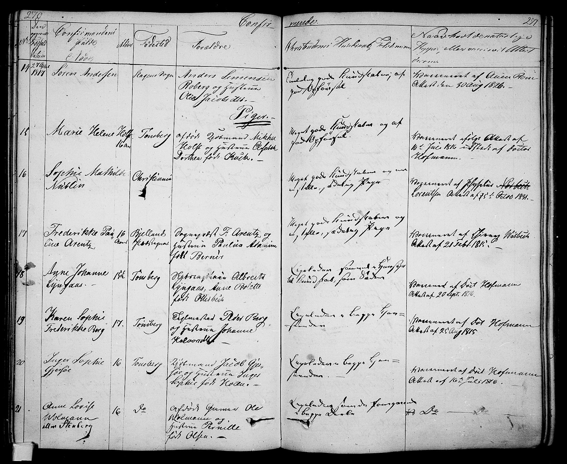 Tønsberg kirkebøker, AV/SAKO-A-330/F/Fa/L0005: Parish register (official) no. I 5, 1827-1836, p. 270-271