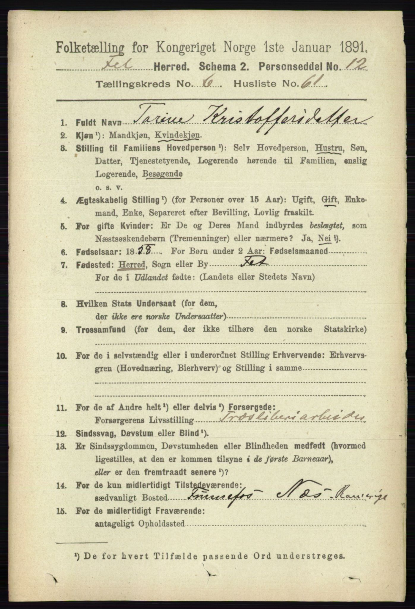 RA, 1891 census for 0227 Fet, 1891, p. 2341