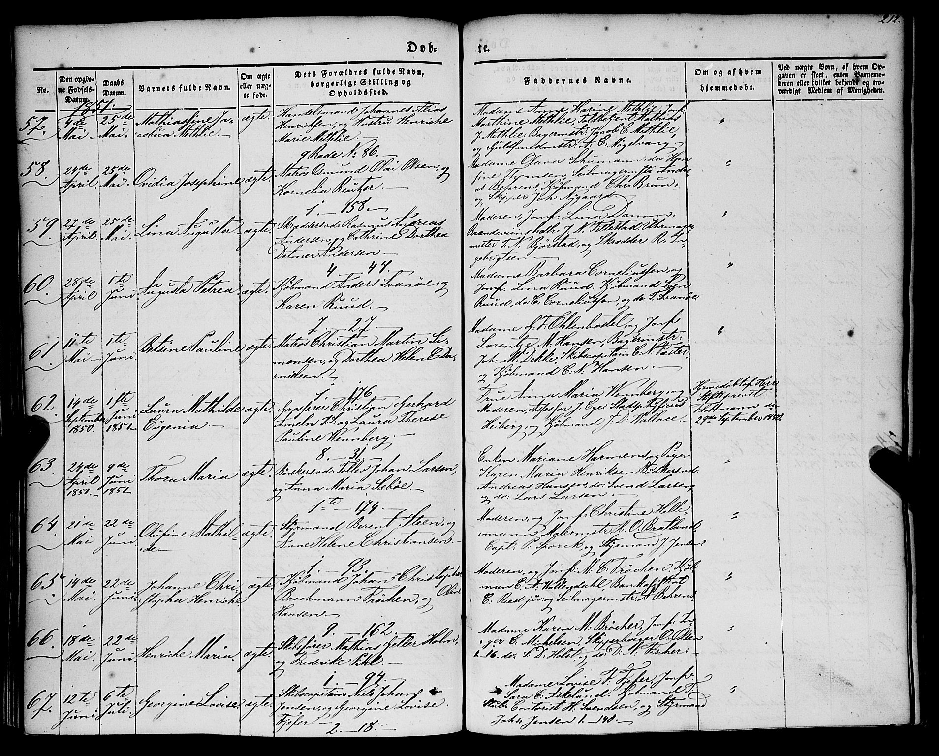 Nykirken Sokneprestembete, AV/SAB-A-77101/H/Haa/L0014: Parish register (official) no. B 1, 1844-1858, p. 212