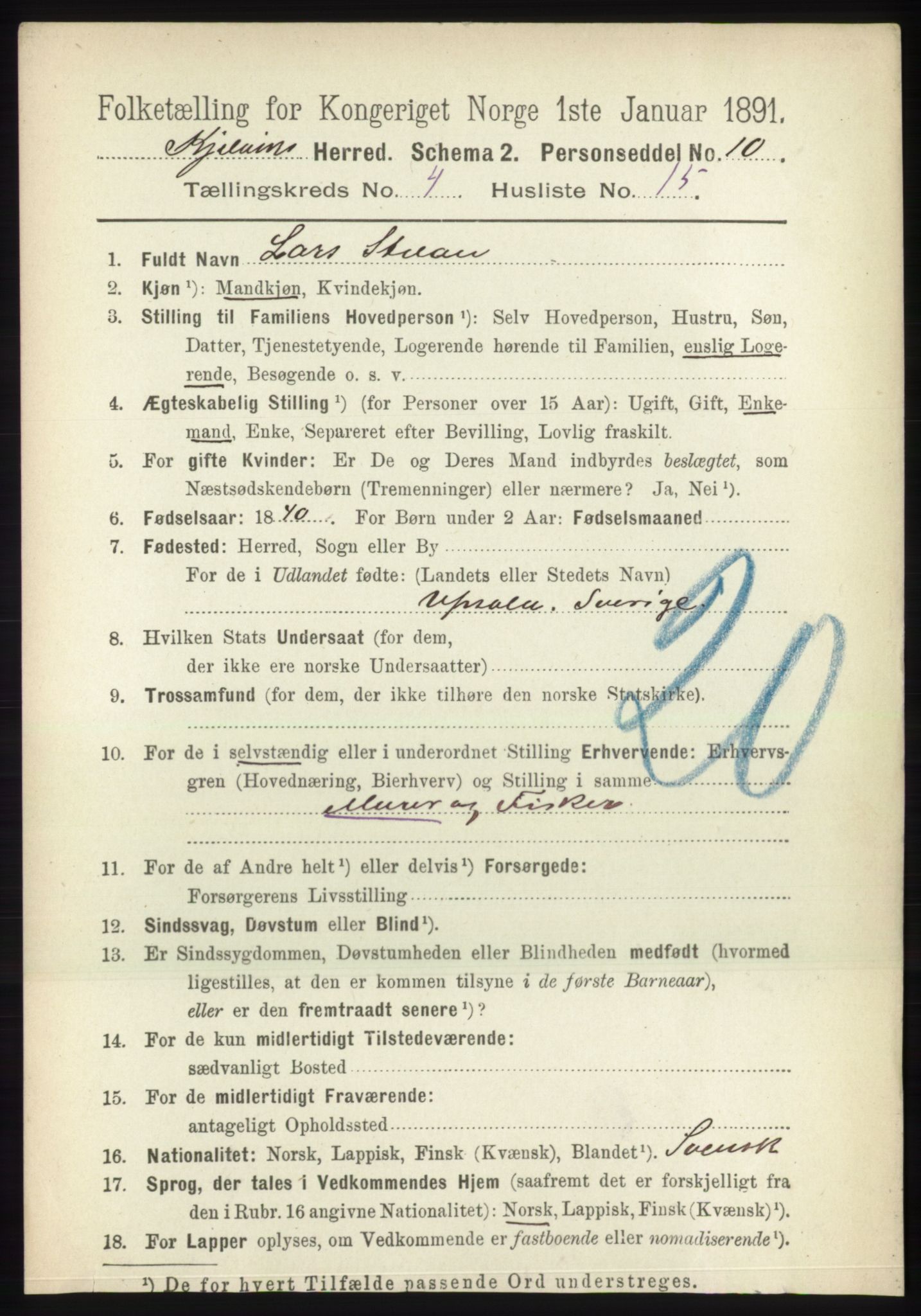 RA, 1891 census for 2019 Kjelvik, 1891, p. 530