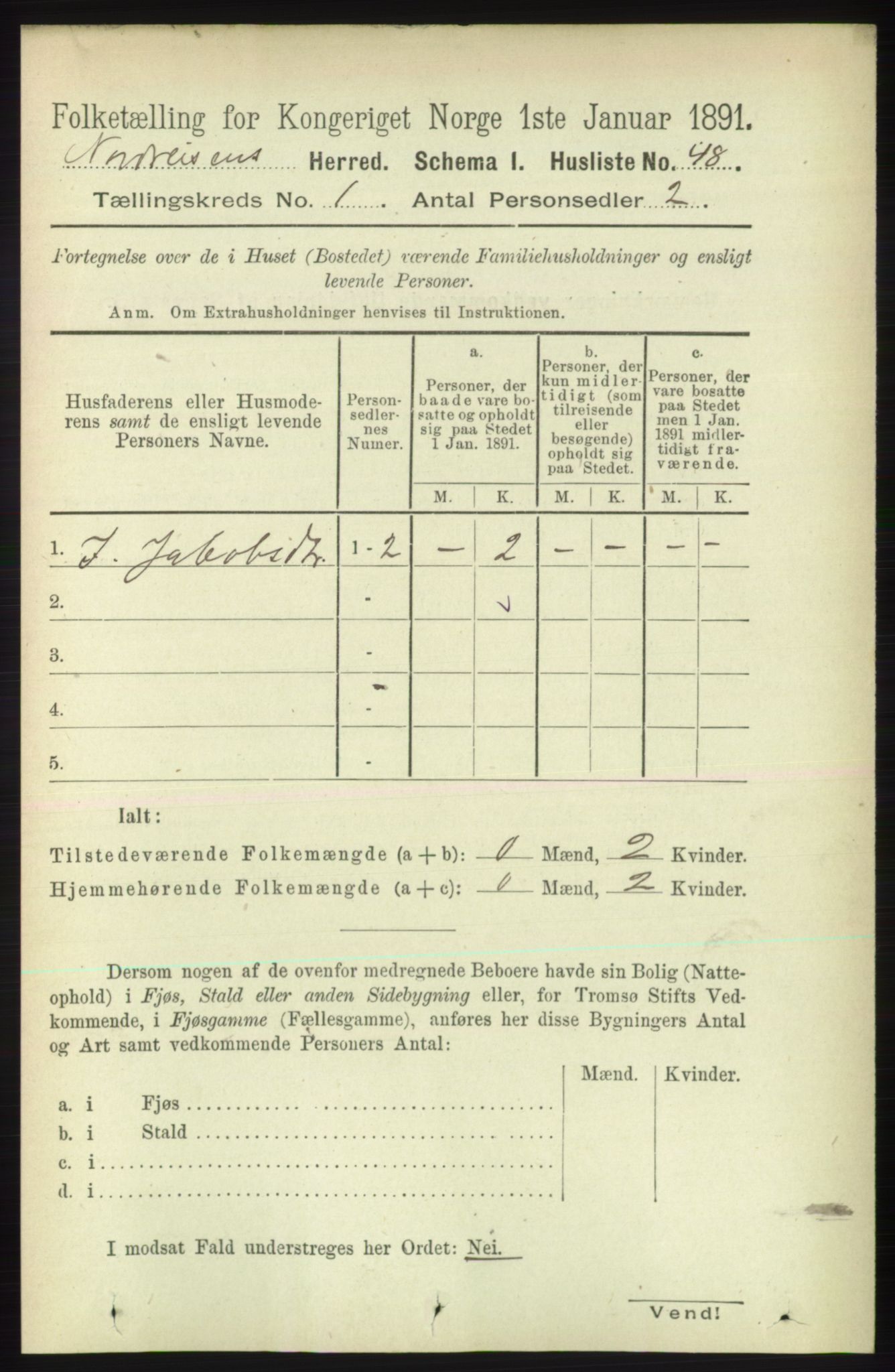 RA, 1891 census for 1942 Nordreisa, 1891, p. 61