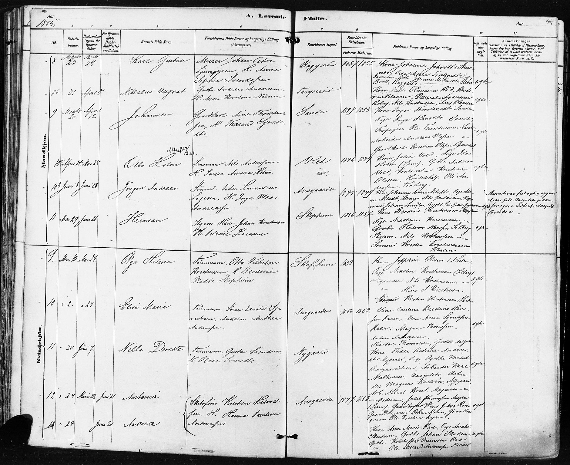 Borre kirkebøker, AV/SAKO-A-338/F/Fa/L0009: Parish register (official) no. I 9, 1878-1896, p. 44