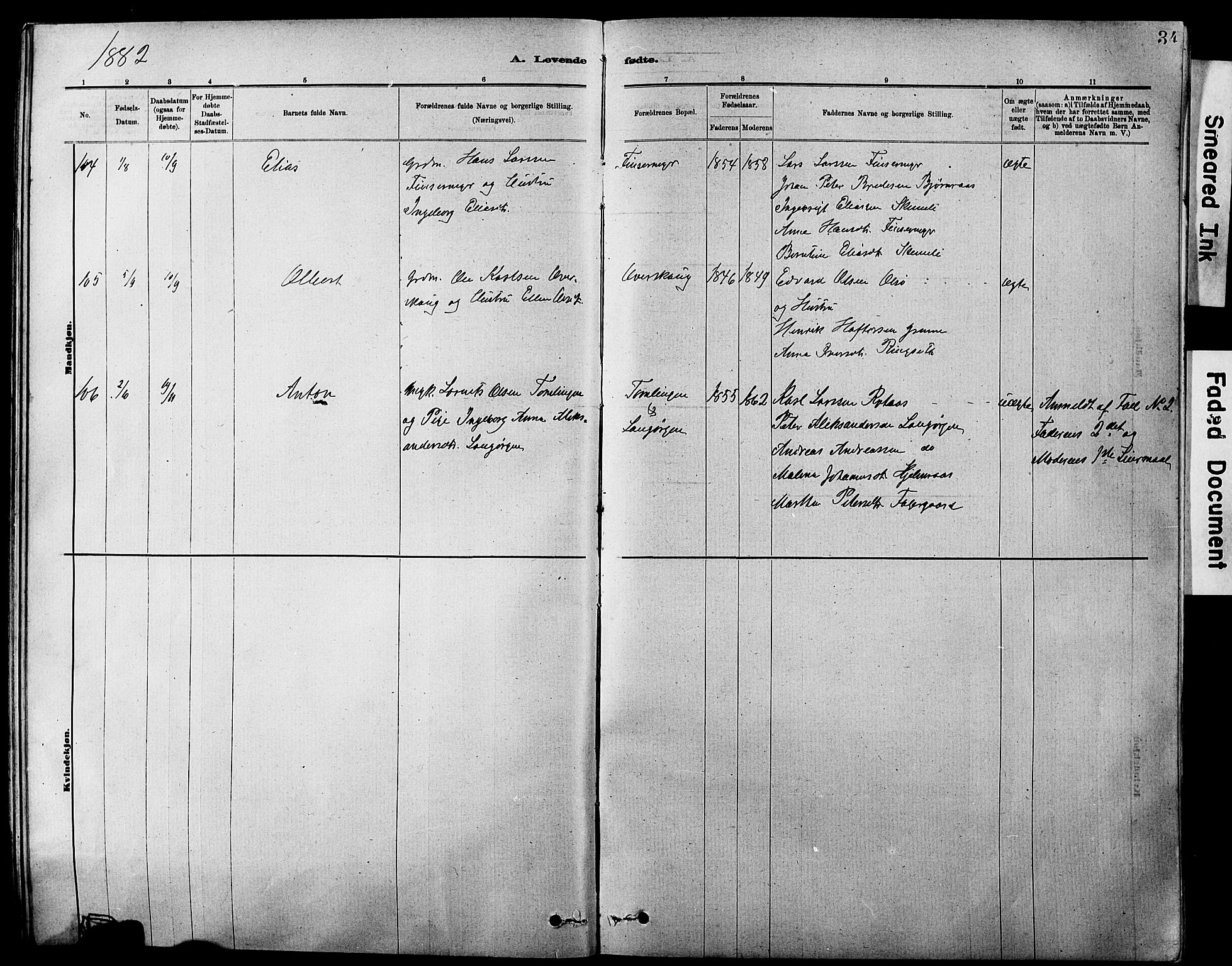 Ministerialprotokoller, klokkerbøker og fødselsregistre - Sør-Trøndelag, AV/SAT-A-1456/647/L0636: Parish register (copy) no. 647C01, 1881-1884, p. 34