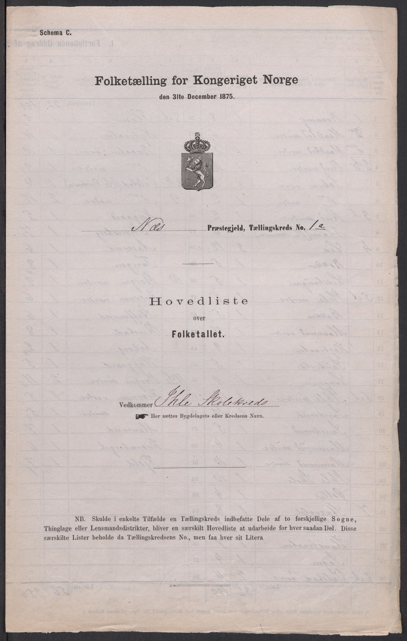RA, 1875 census for 0236P Nes, 1875, p. 1