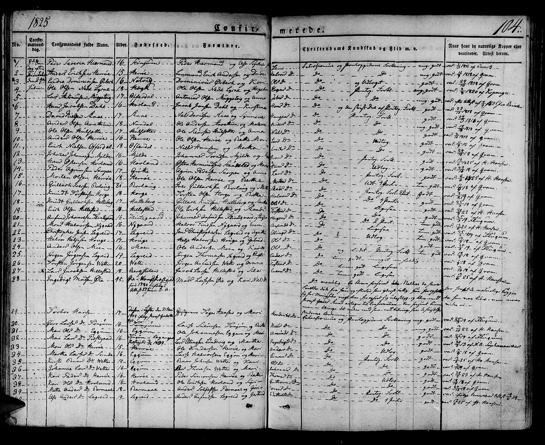 Lærdal sokneprestembete, AV/SAB-A-81201: Parish register (official) no. A 5, 1822-1834, p. 104