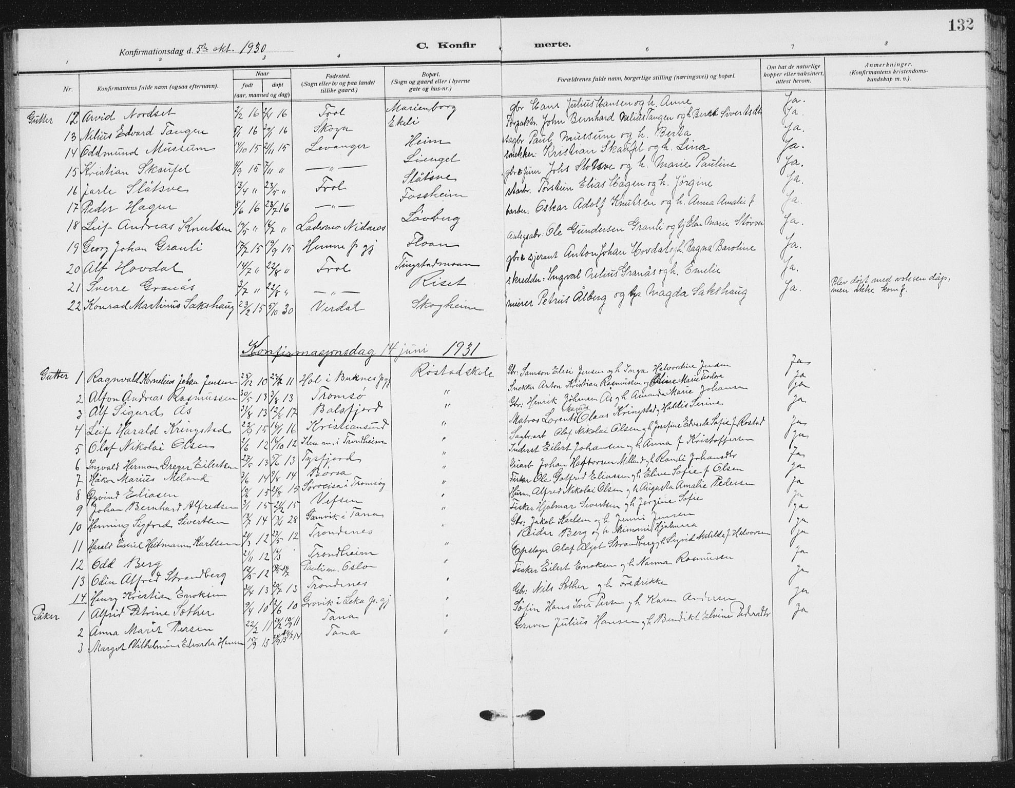 Ministerialprotokoller, klokkerbøker og fødselsregistre - Nord-Trøndelag, SAT/A-1458/721/L0209: Parish register (copy) no. 721C02, 1918-1940, p. 132