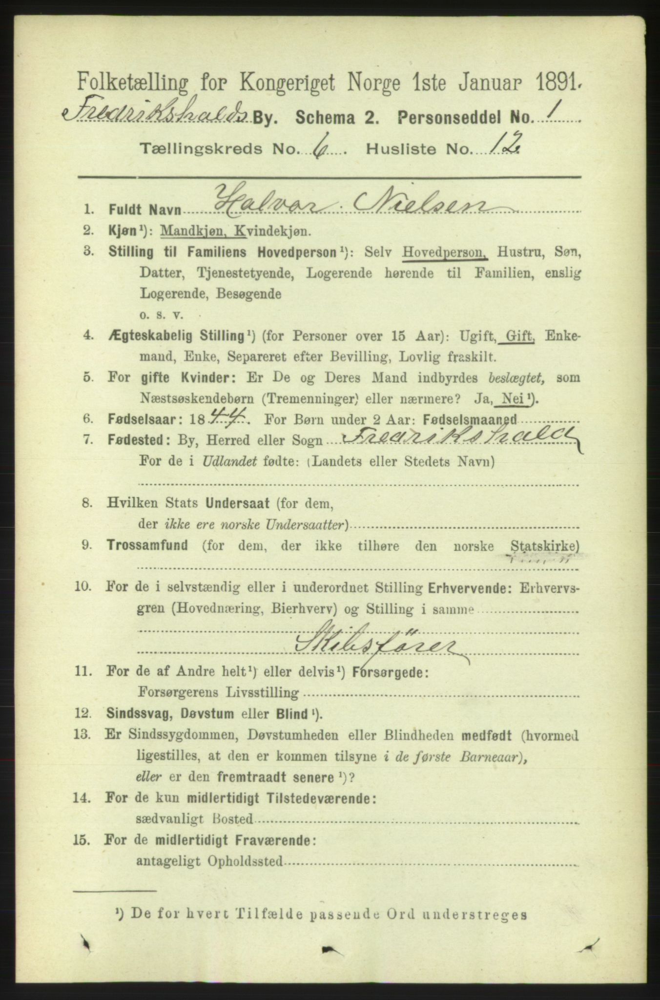 RA, 1891 census for 0101 Fredrikshald, 1891, p. 4677