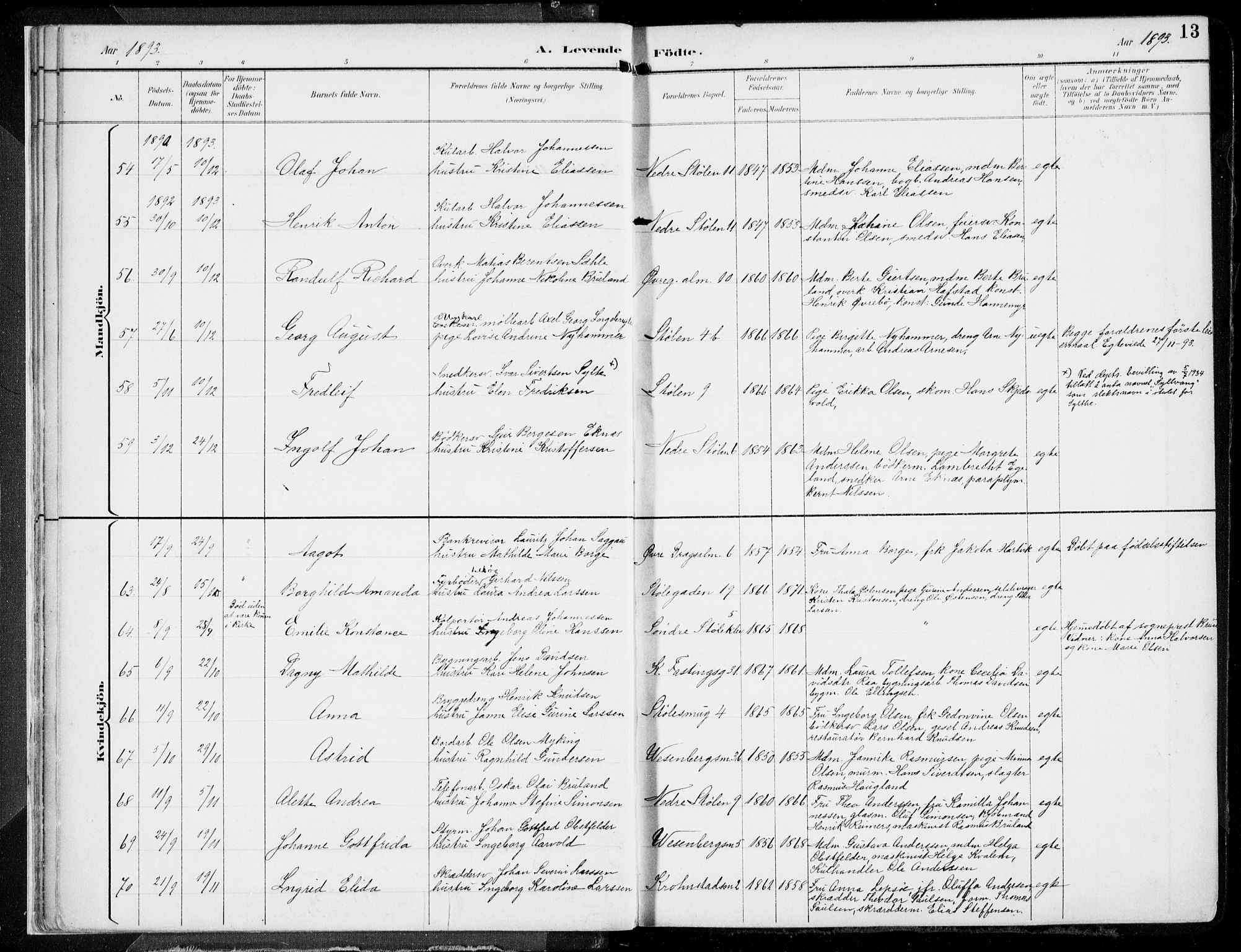 Mariakirken Sokneprestembete, AV/SAB-A-76901/H/Hab/L0005: Parish register (copy) no. A 5, 1893-1913, p. 13