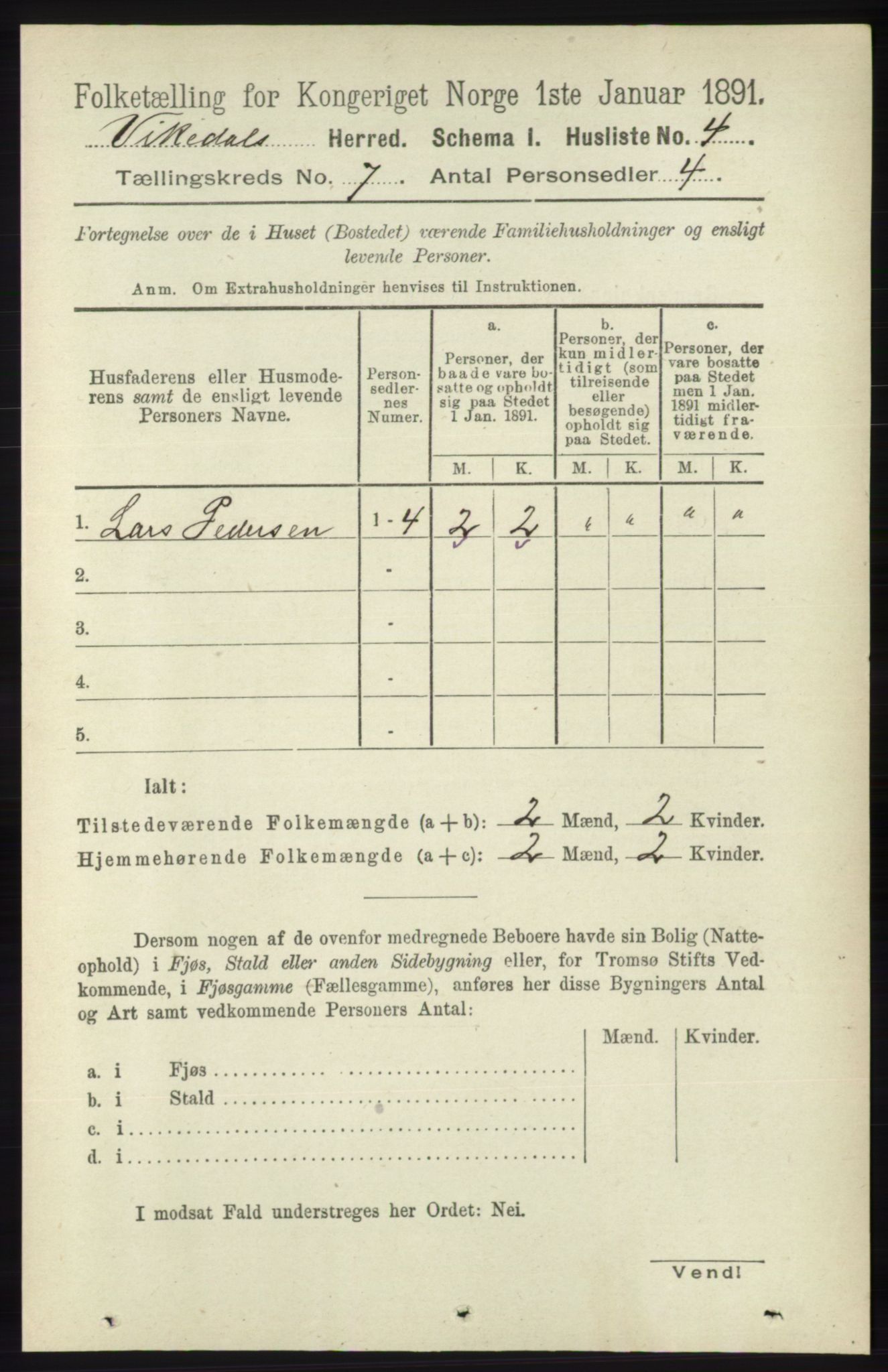 RA, 1891 census for 1157 Vikedal, 1891, p. 1996