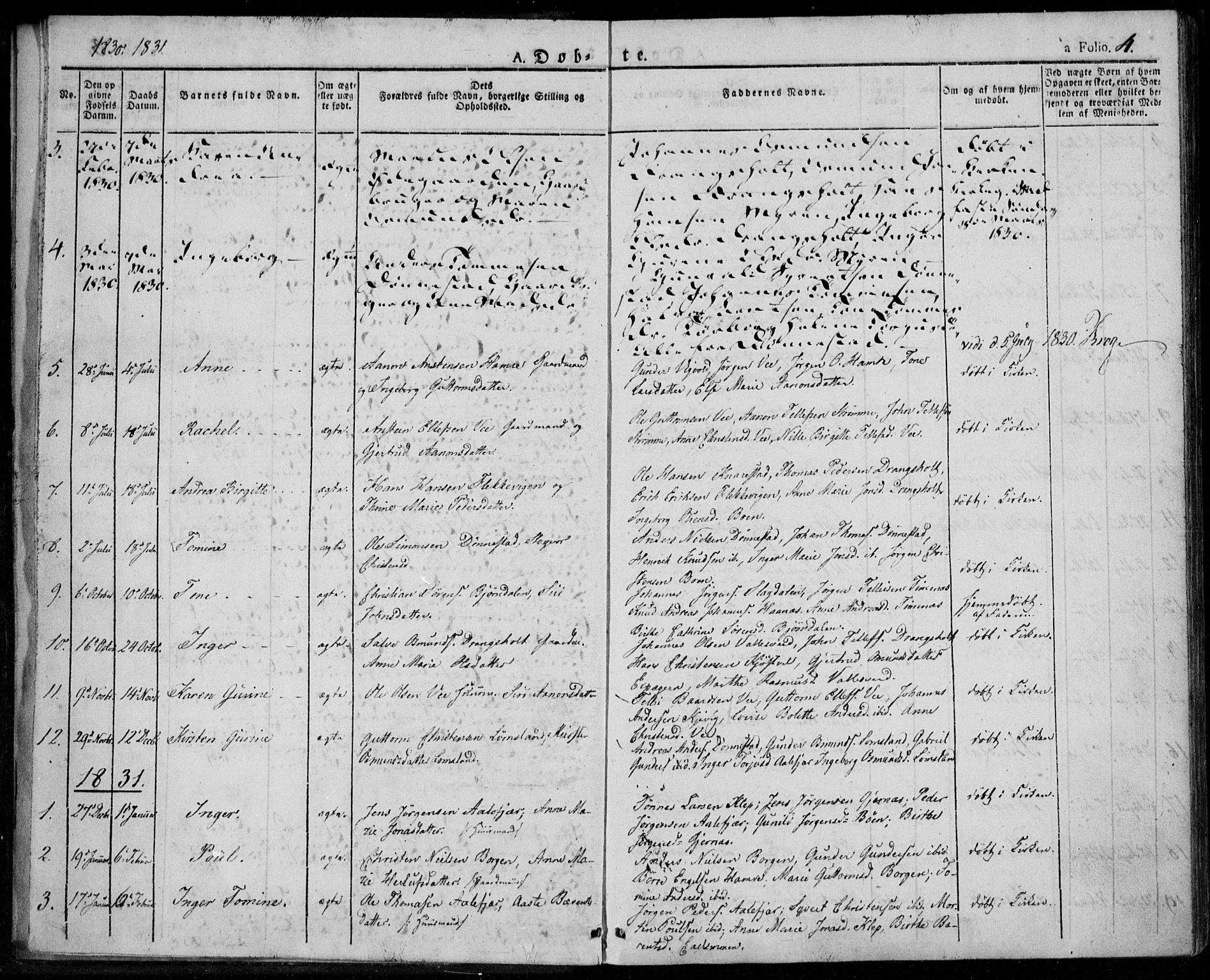 Tveit sokneprestkontor, AV/SAK-1111-0043/F/Fa/L0003: Parish register (official) no. A 3, 1829-1852, p. 4