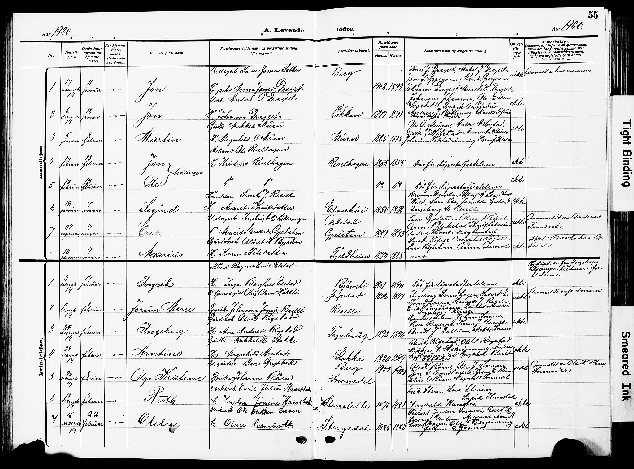 Ministerialprotokoller, klokkerbøker og fødselsregistre - Sør-Trøndelag, SAT/A-1456/672/L0865: Parish register (copy) no. 672C04, 1914-1928, p. 55
