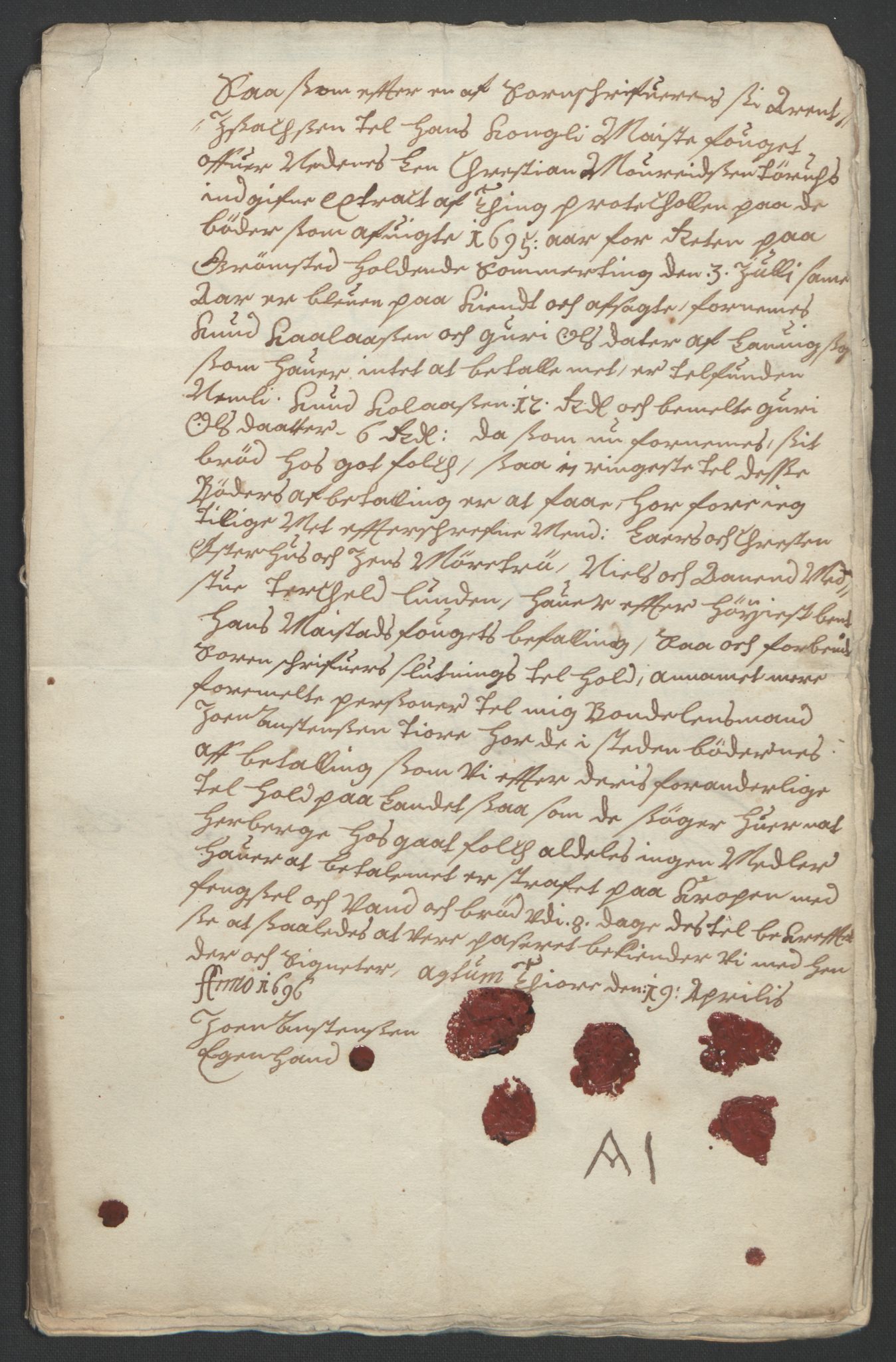 Rentekammeret inntil 1814, Reviderte regnskaper, Fogderegnskap, AV/RA-EA-4092/R39/L2312: Fogderegnskap Nedenes, 1693-1695, p. 291