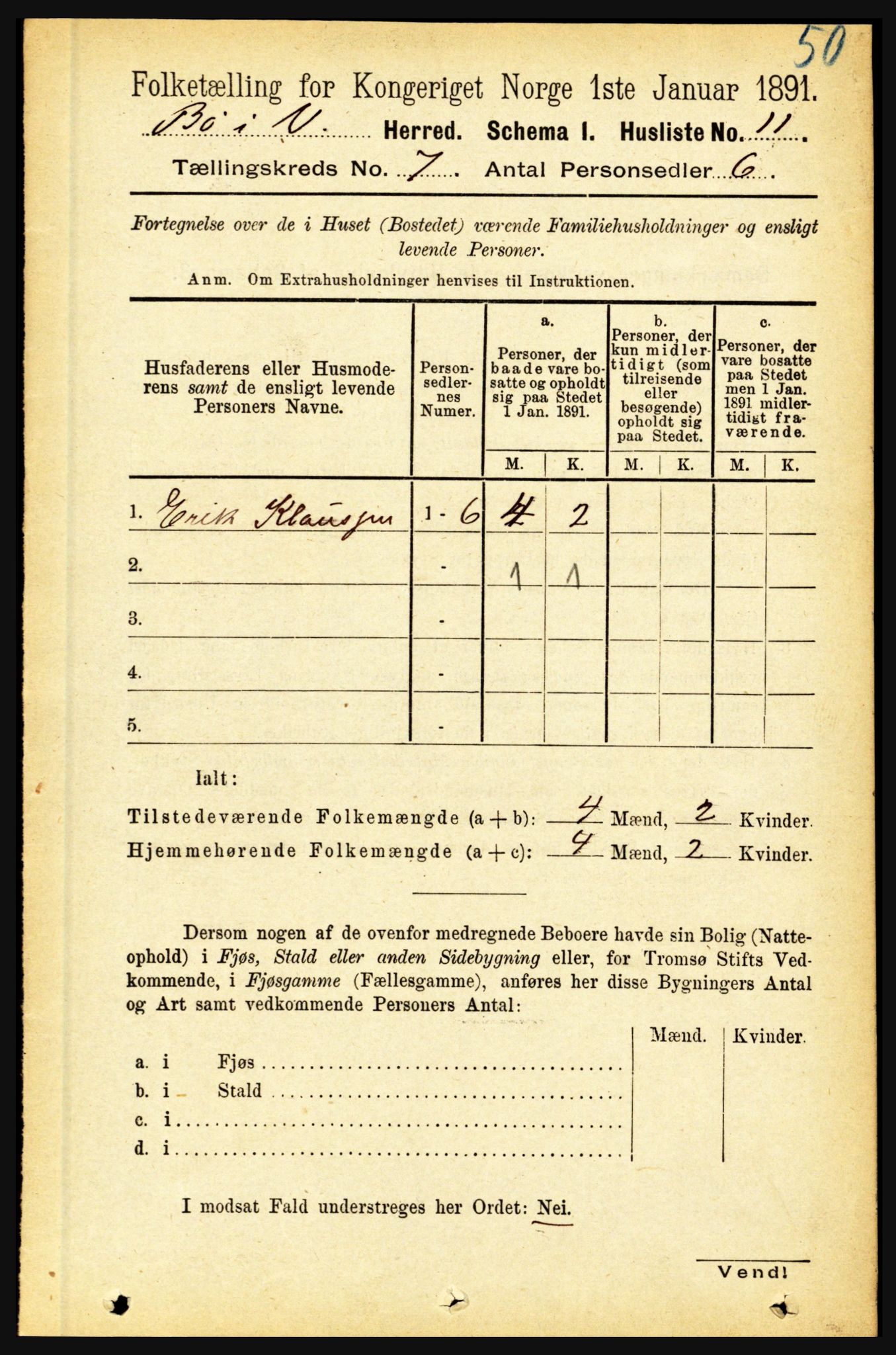 RA, 1891 census for 1867 Bø, 1891, p. 2433