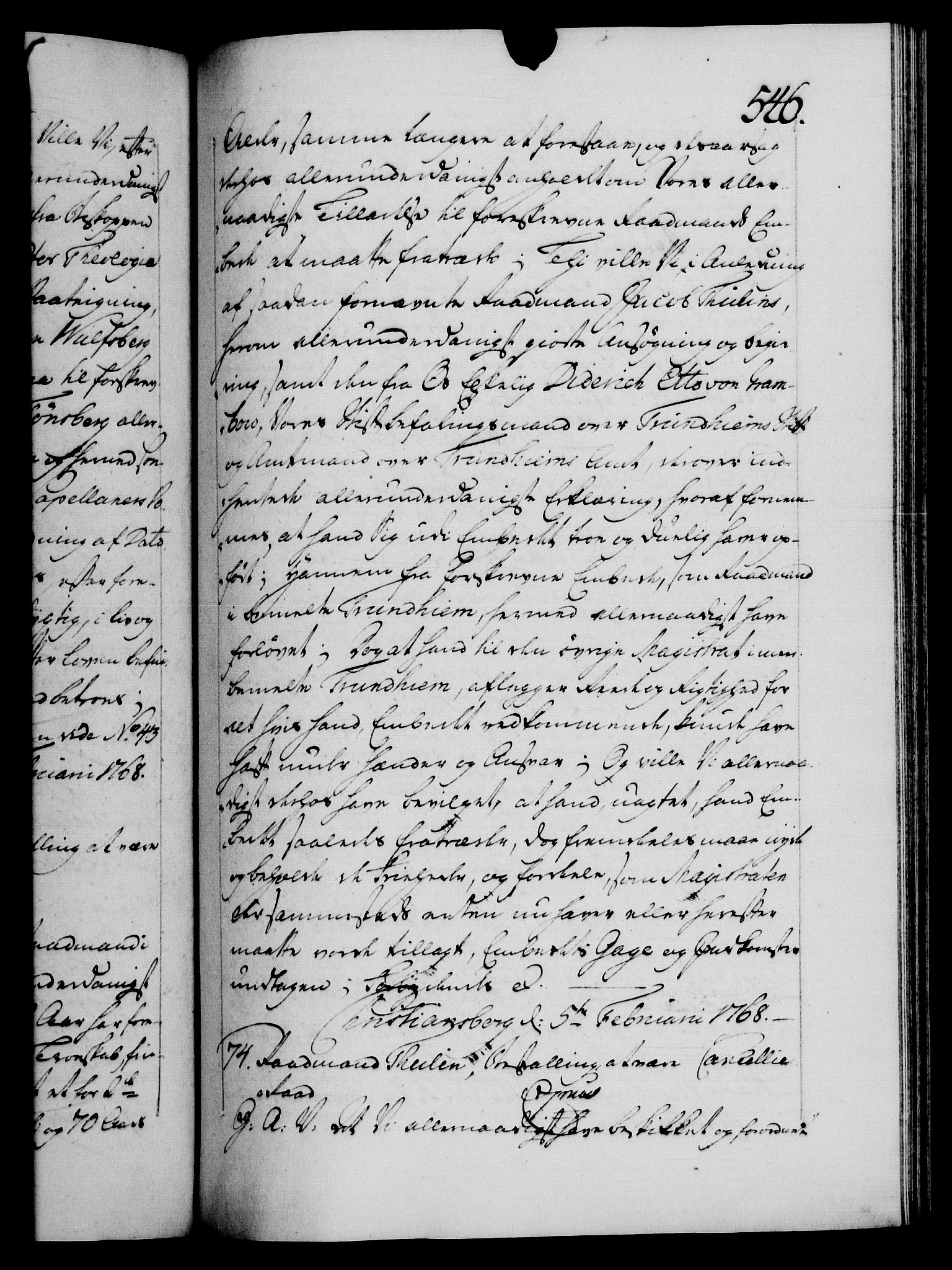 Danske Kanselli 1572-1799, RA/EA-3023/F/Fc/Fca/Fcaa/L0043: Norske registre, 1766-1768, p. 546a