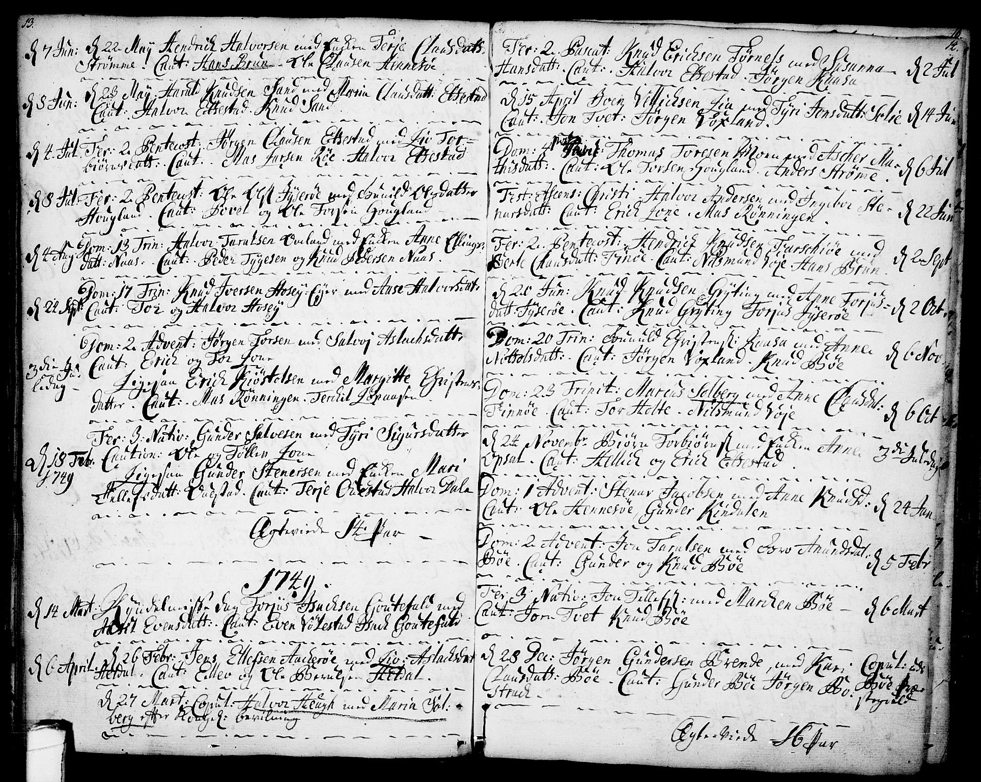 Drangedal kirkebøker, SAKO/A-258/F/Fa/L0001: Parish register (official) no. 1, 1697-1767, p. 13-14