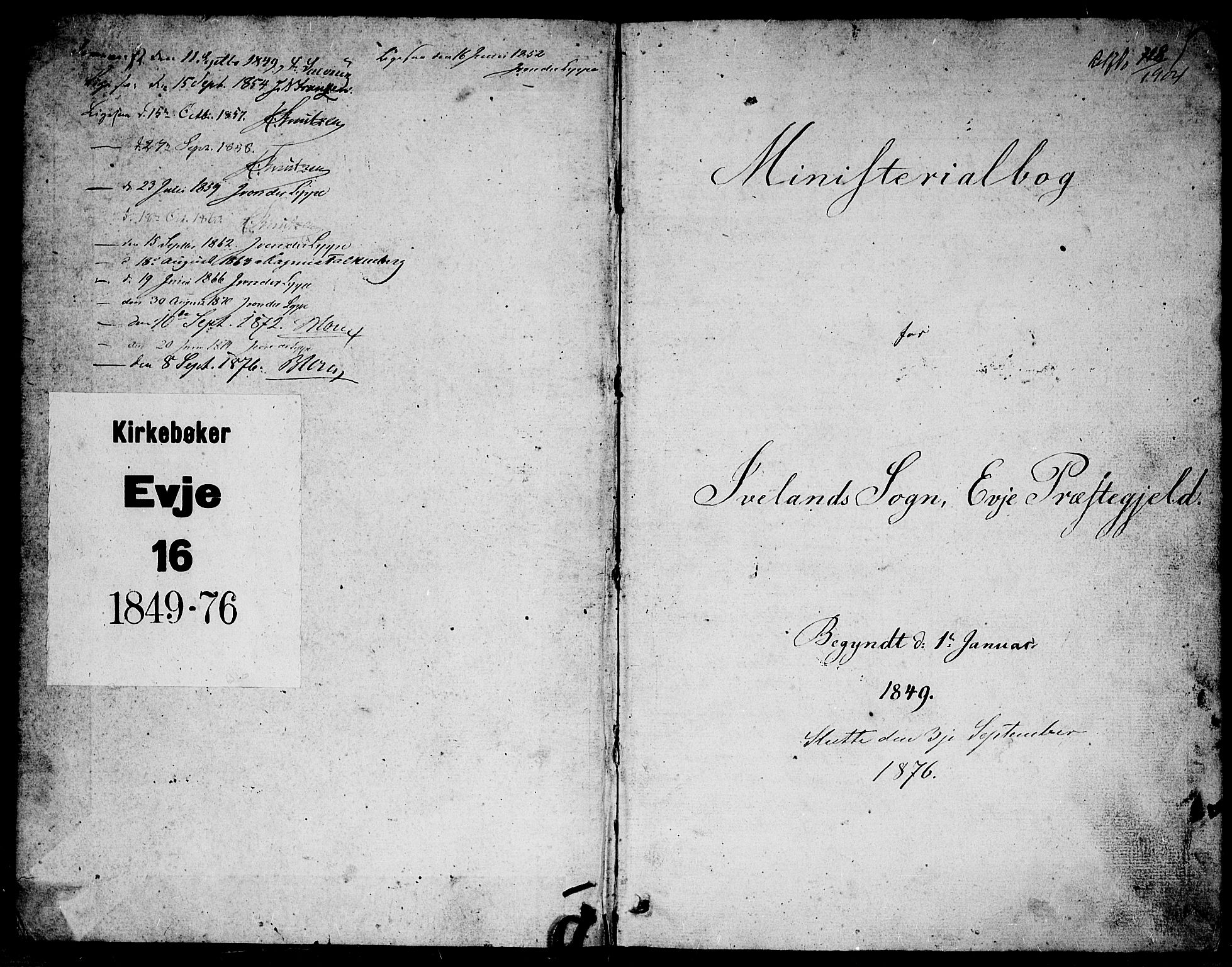 Evje sokneprestkontor, SAK/1111-0008/F/Fb/Fbc/L0002: Parish register (copy) no. B 2, 1849-1876