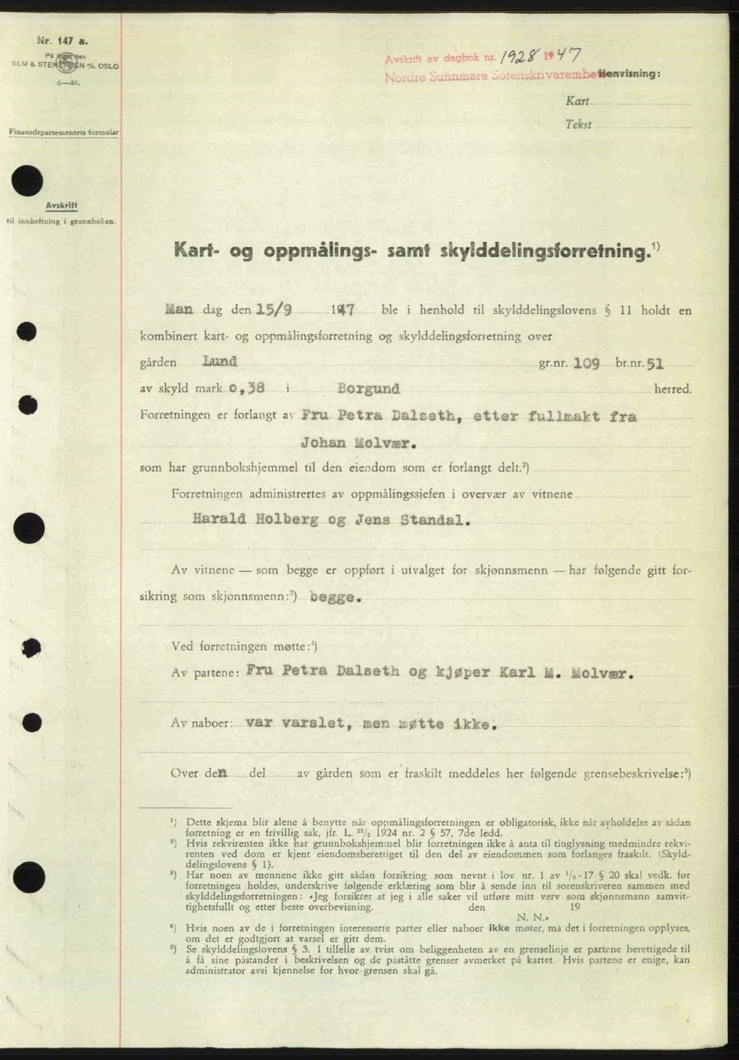 Nordre Sunnmøre sorenskriveri, AV/SAT-A-0006/1/2/2C/2Ca: Mortgage book no. A26, 1947-1948, Diary no: : 1928/1947