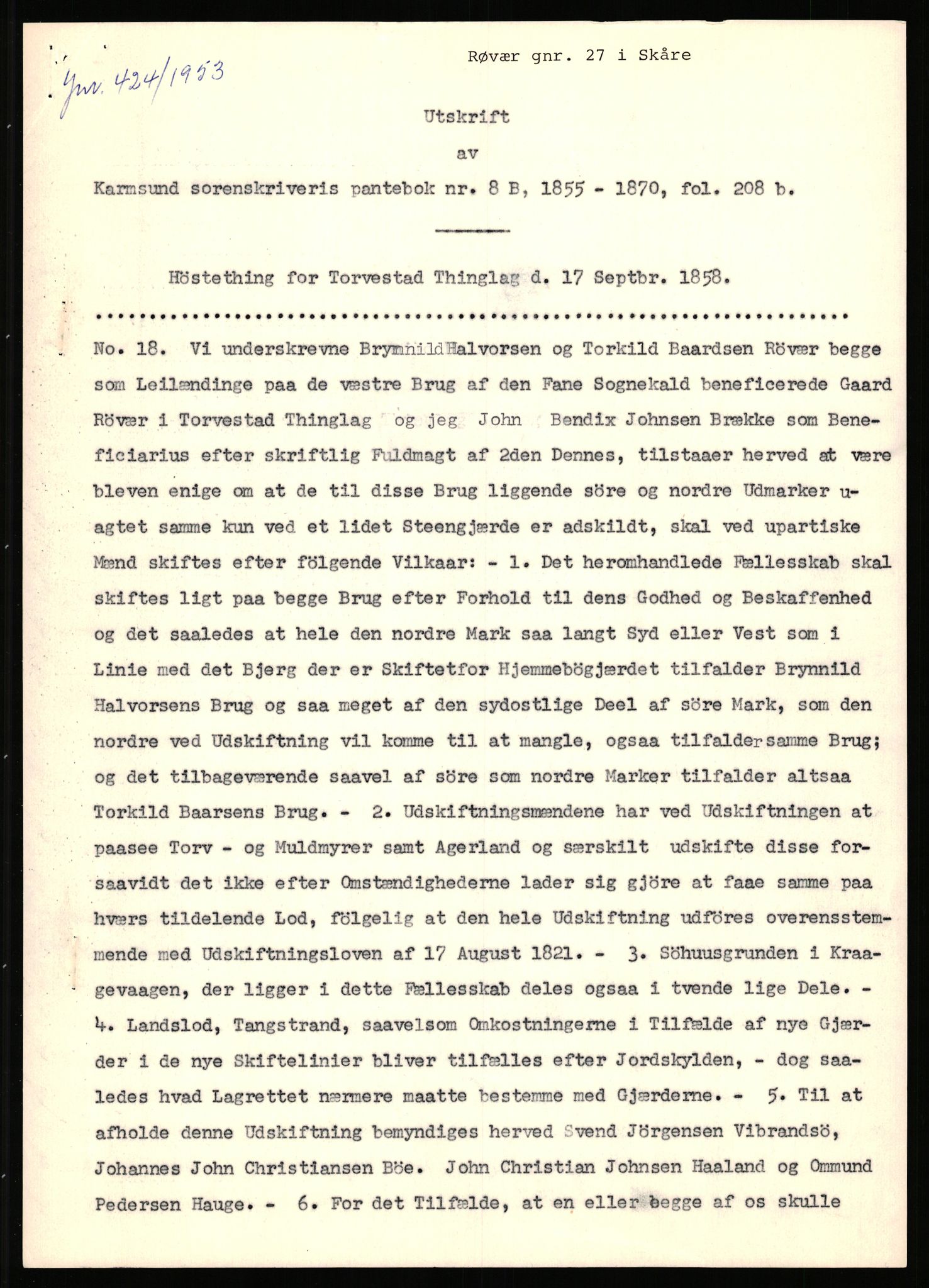 Statsarkivet i Stavanger, SAST/A-101971/03/Y/Yj/L0071: Avskrifter sortert etter gårdsnavn: Røden lille - Røvær, 1750-1930, p. 510