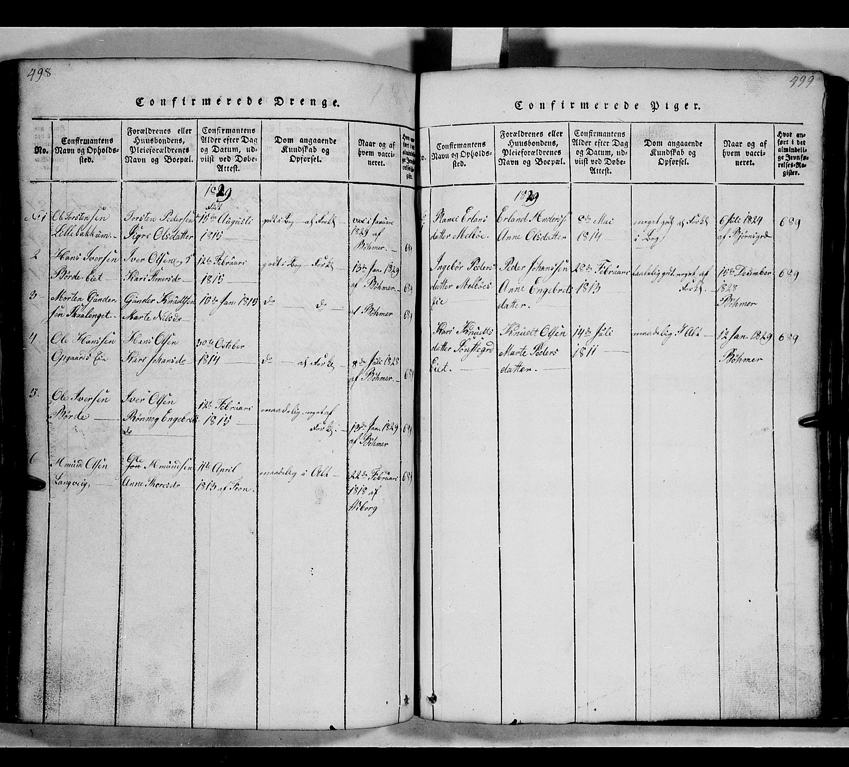 Gausdal prestekontor, SAH/PREST-090/H/Ha/Hab/L0002: Parish register (copy) no. 2, 1818-1874, p. 498-499