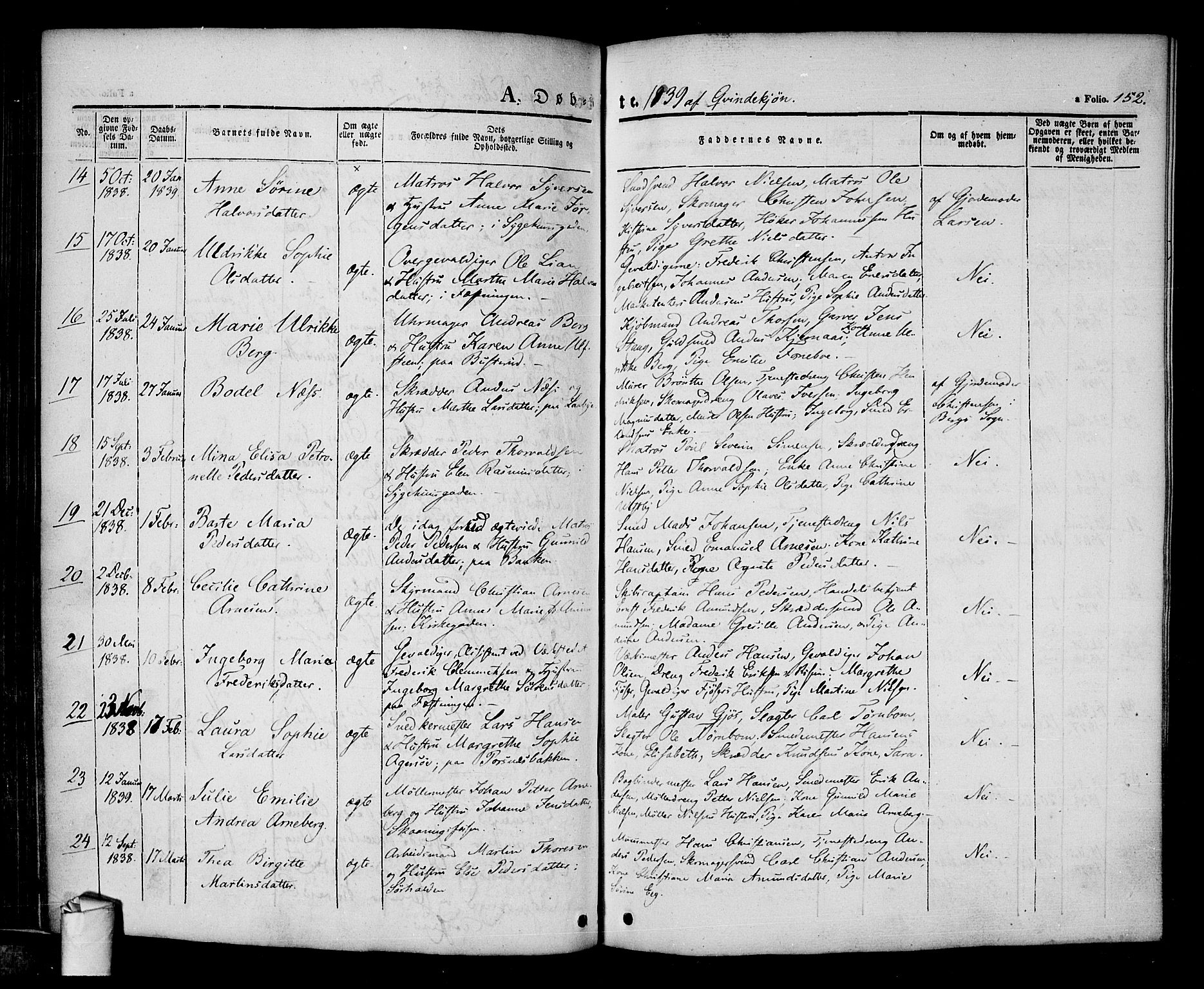 Halden prestekontor Kirkebøker, SAO/A-10909/F/Fa/L0005: Parish register (official) no. I 5, 1834-1845, p. 152