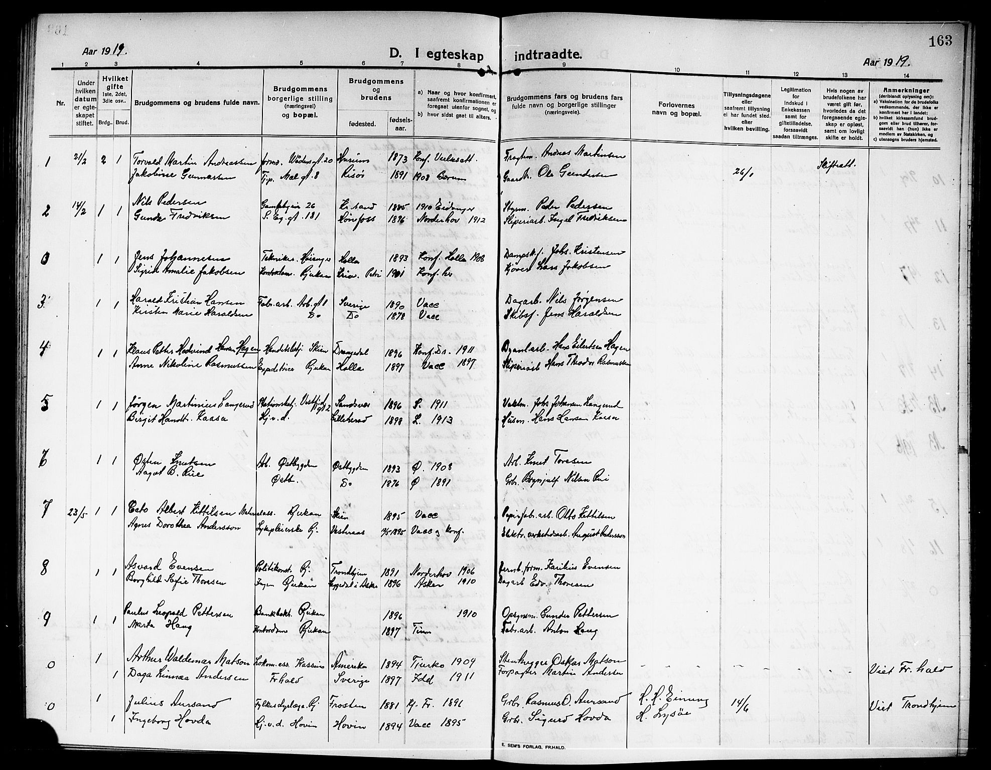 Rjukan kirkebøker, SAKO/A-294/G/Ga/L0002: Parish register (copy) no. 2, 1913-1920, p. 163