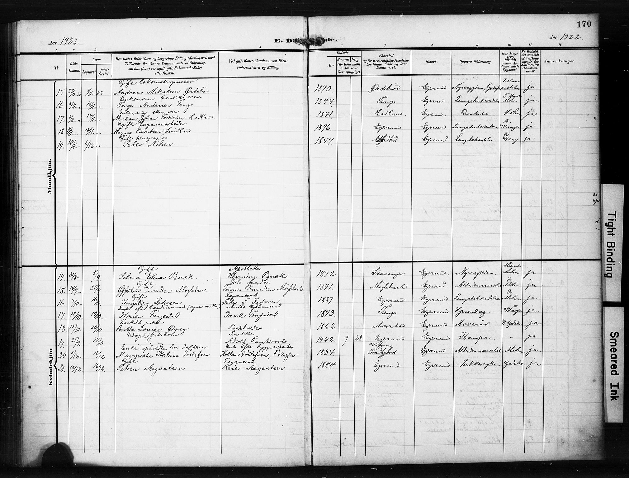 Eigersund sokneprestkontor, SAST/A-101807/S09/L0012: Parish register (copy) no. B 12, 1908-1930, p. 170