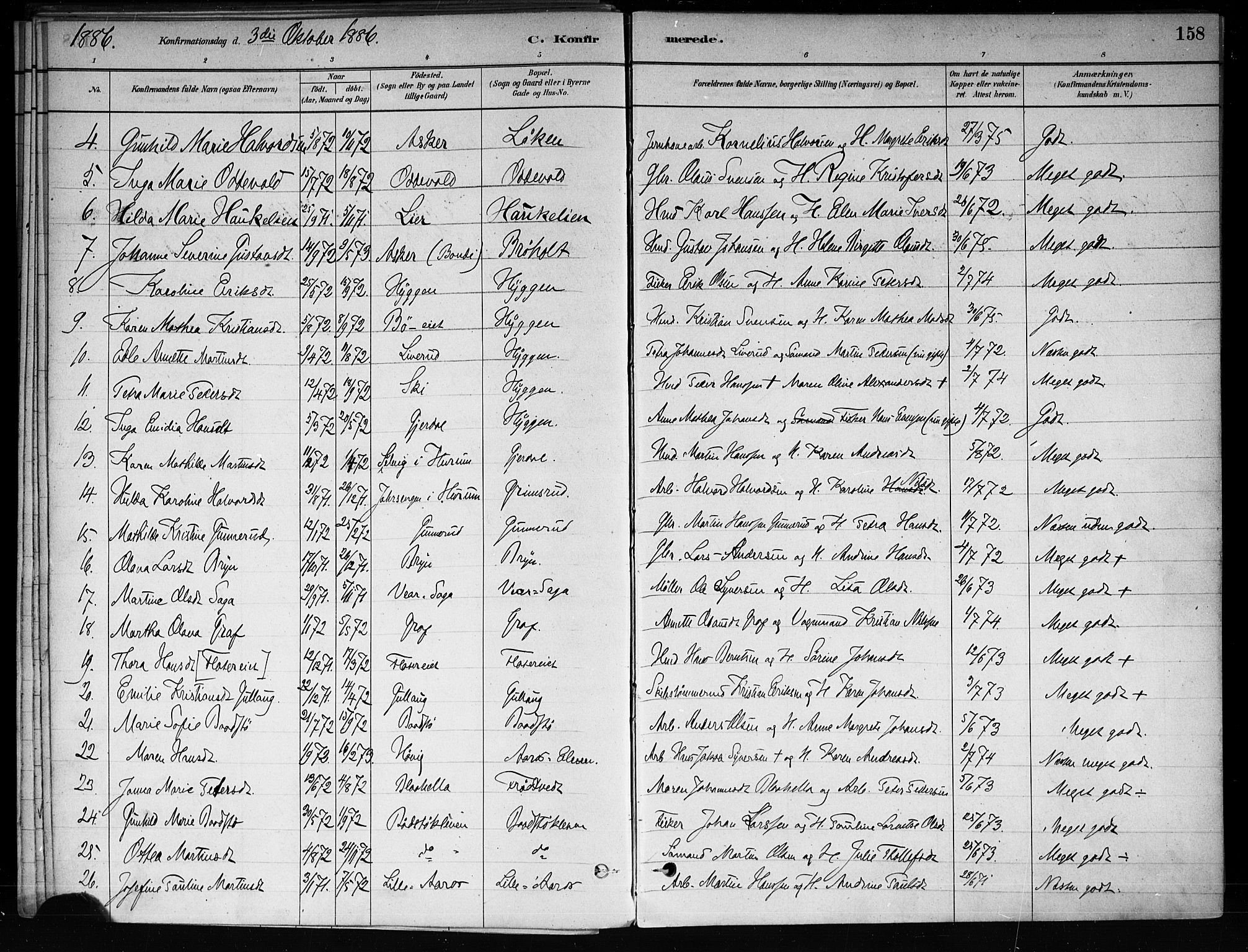 Røyken kirkebøker, SAKO/A-241/F/Fa/L0008: Parish register (official) no. 8, 1880-1897, p. 158
