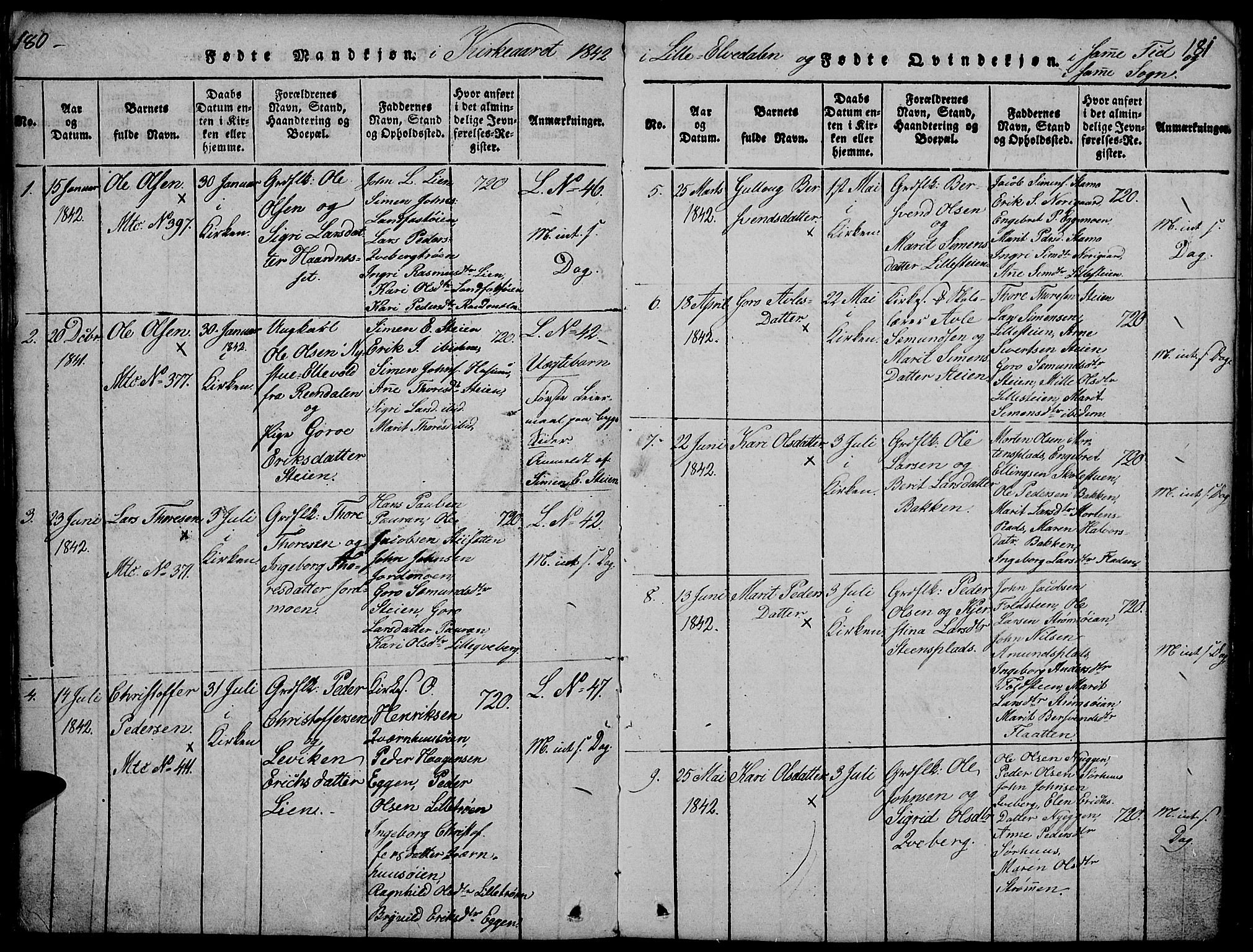 Tynset prestekontor, SAH/PREST-058/H/Ha/Hab/L0002: Parish register (copy) no. 2, 1814-1862, p. 180-181