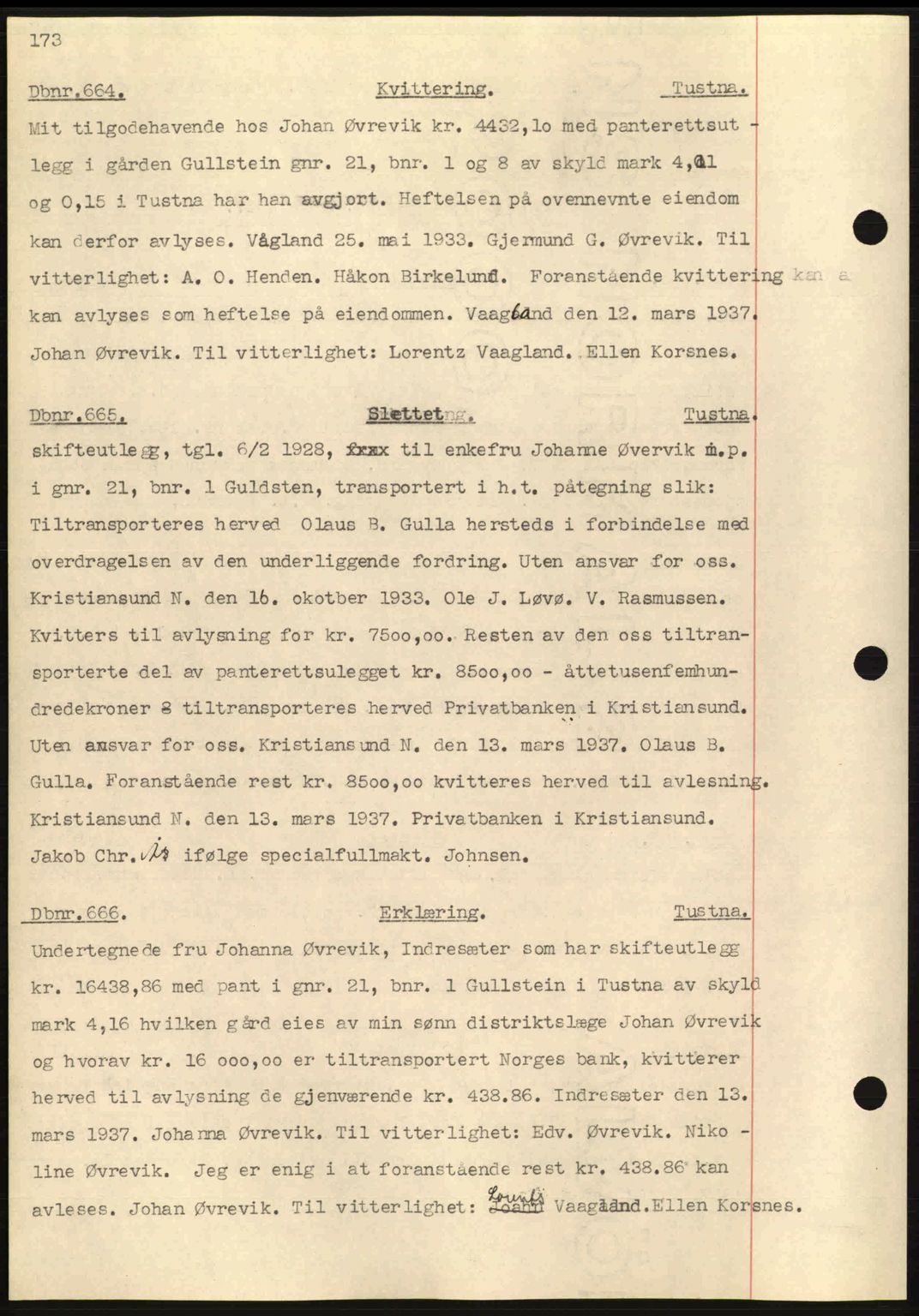 Nordmøre sorenskriveri, AV/SAT-A-4132/1/2/2Ca: Mortgage book no. C80, 1936-1939, Diary no: : 664/1937