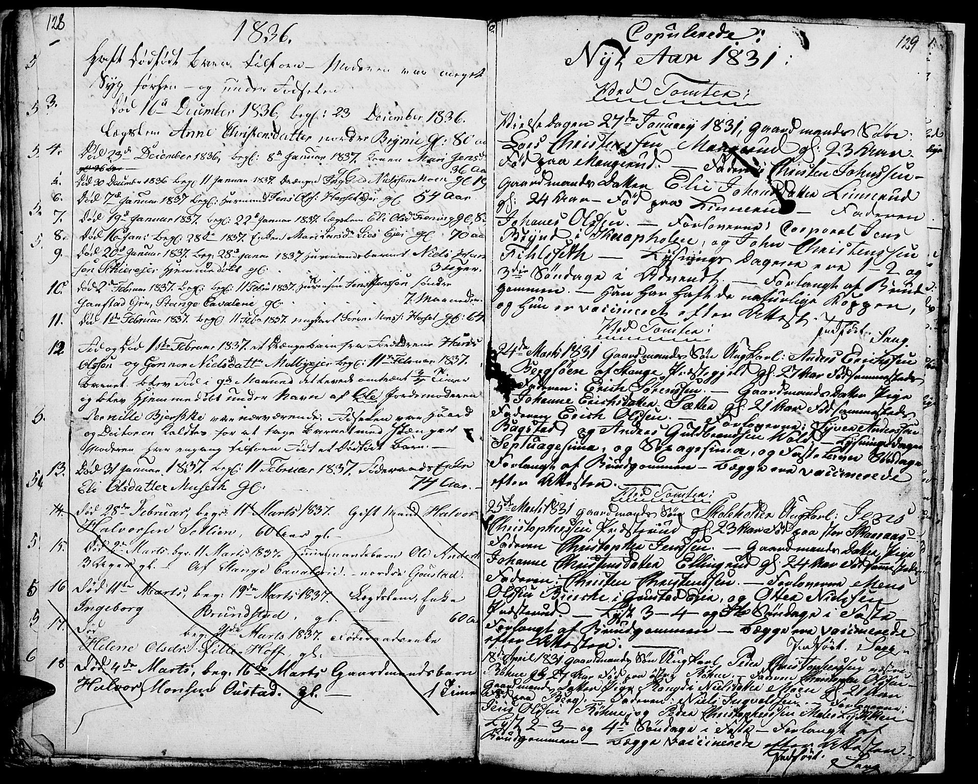 Romedal prestekontor, SAH/PREST-004/L/L0007: Parish register (copy) no. 7, 1831-1837, p. 128-129