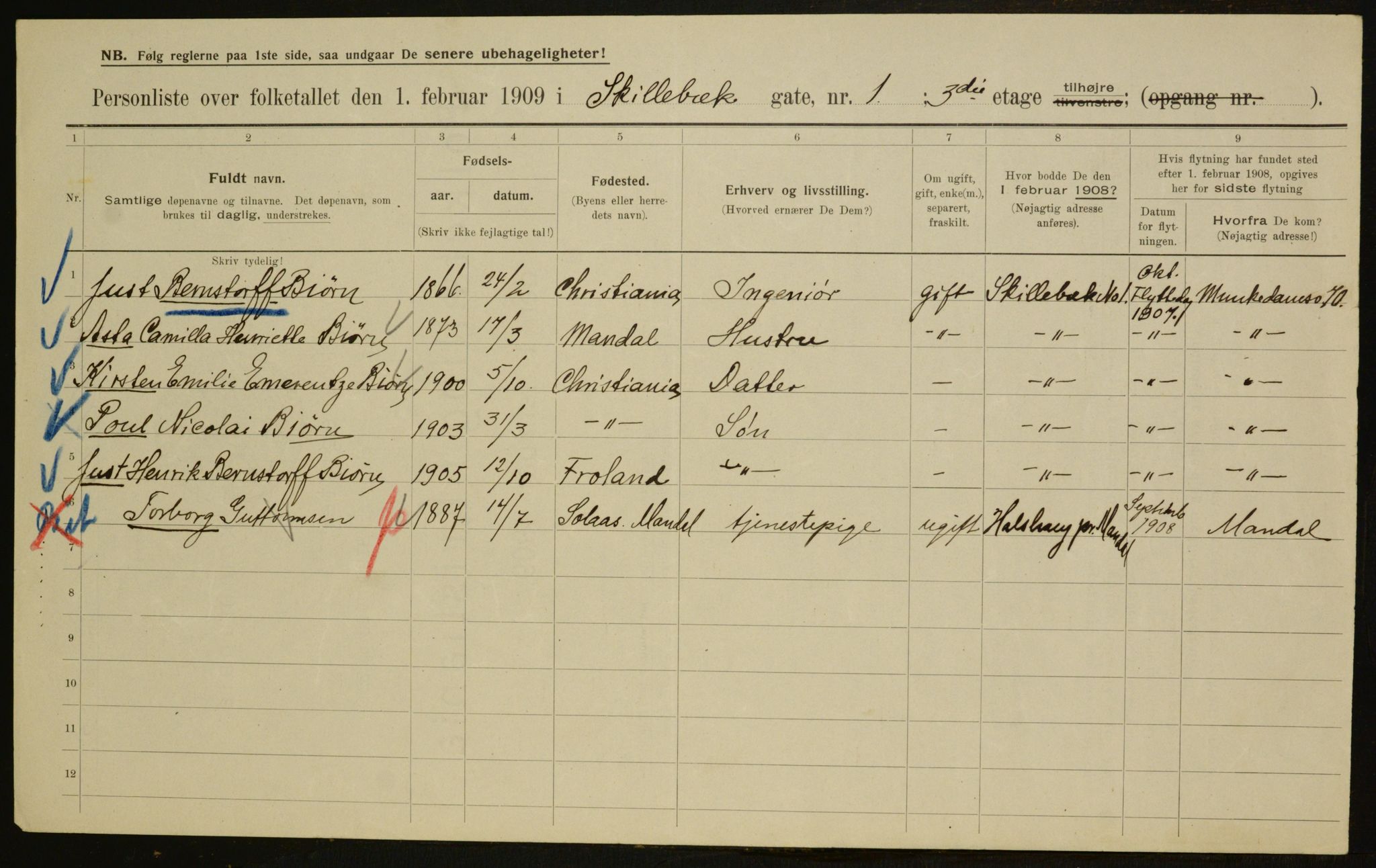 OBA, Municipal Census 1909 for Kristiania, 1909, p. 86503