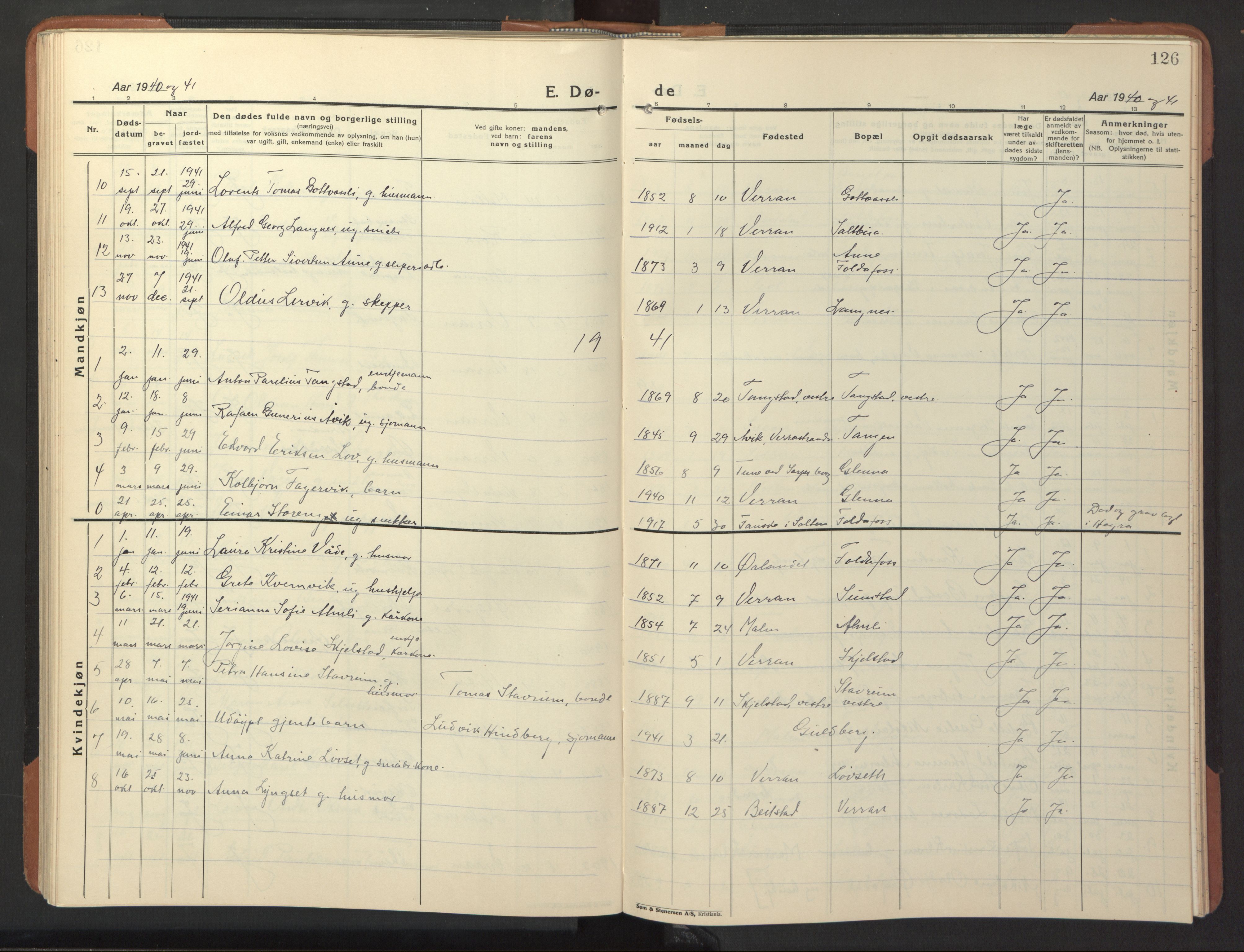 Ministerialprotokoller, klokkerbøker og fødselsregistre - Nord-Trøndelag, SAT/A-1458/744/L0425: Parish register (copy) no. 744C04, 1924-1947, p. 126