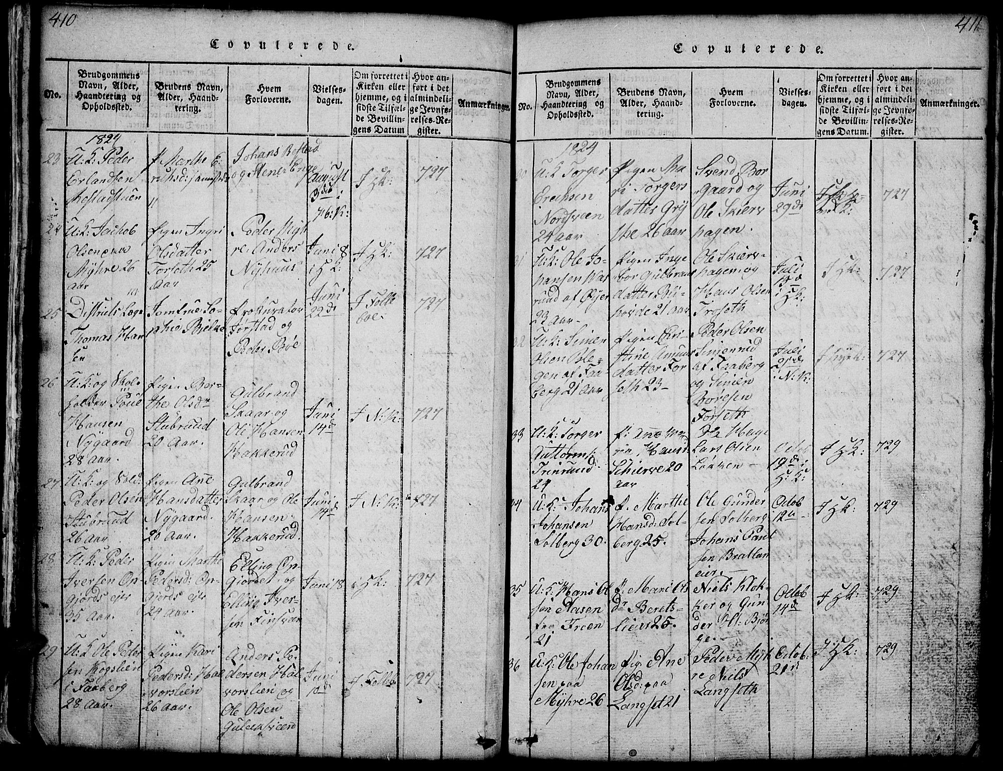 Gausdal prestekontor, SAH/PREST-090/H/Ha/Hab/L0001: Parish register (copy) no. 1, 1817-1848, p. 410-411