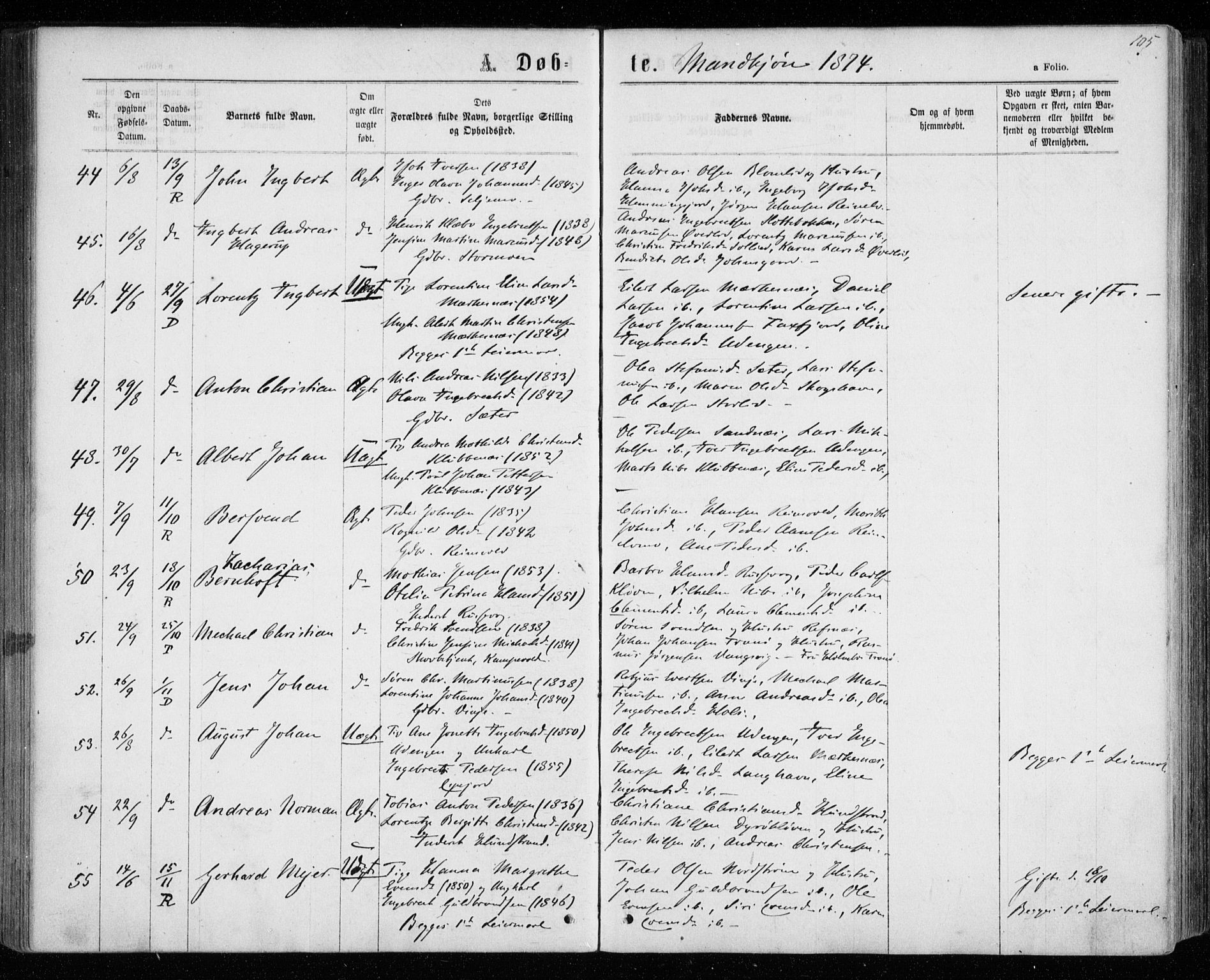 Tranøy sokneprestkontor, AV/SATØ-S-1313/I/Ia/Iaa/L0008kirke: Parish register (official) no. 8, 1867-1877, p. 105